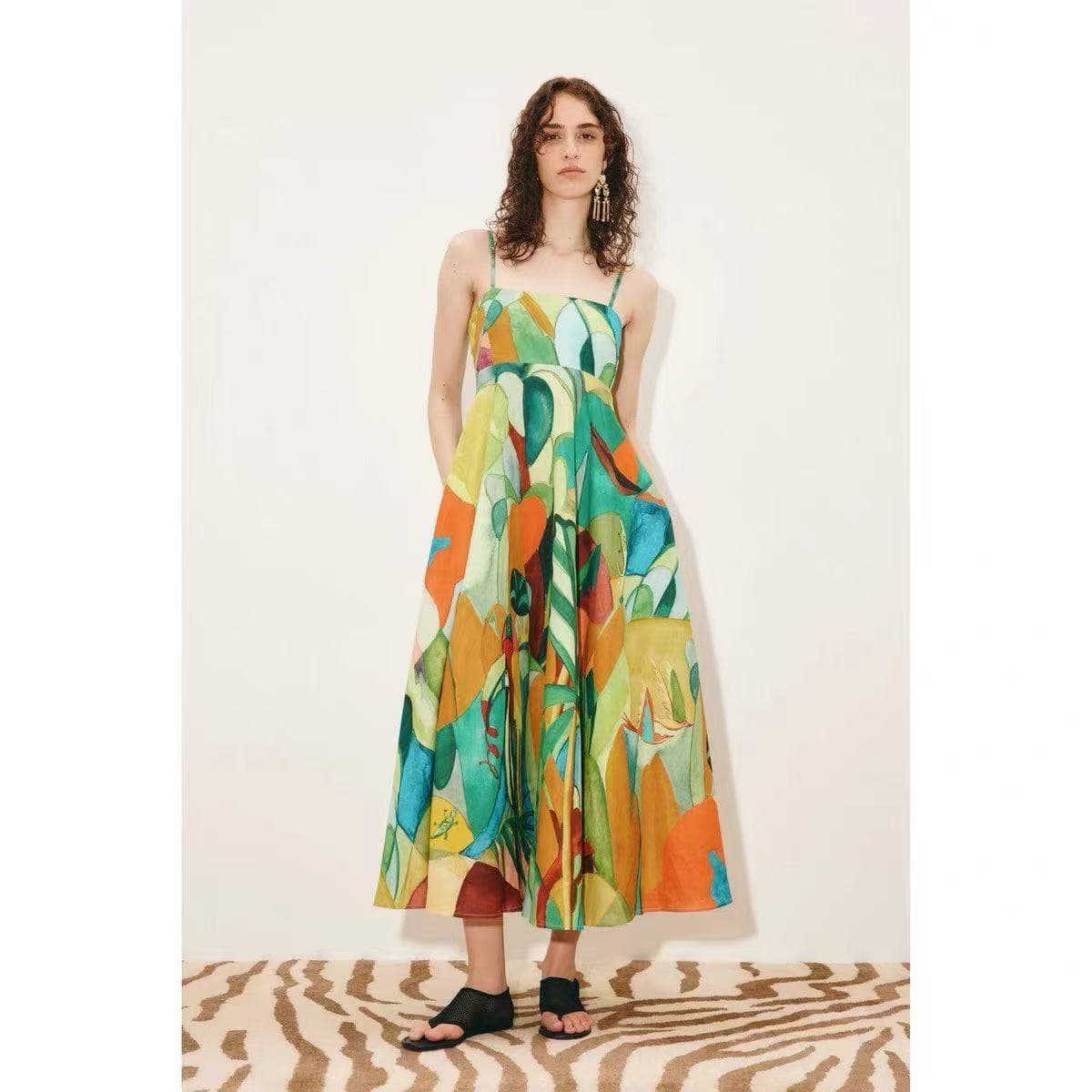 C18268 Style code: 20265275 Zimmermann* New model – Artistic oil painting and plant-patterned slip dress. Long dress, yellow color, sizes S-XL. [Size M: Elasticity at bust: 70; Elasticity at waist: 68; Length: 116; Weight: 0, 695kg] — image 2