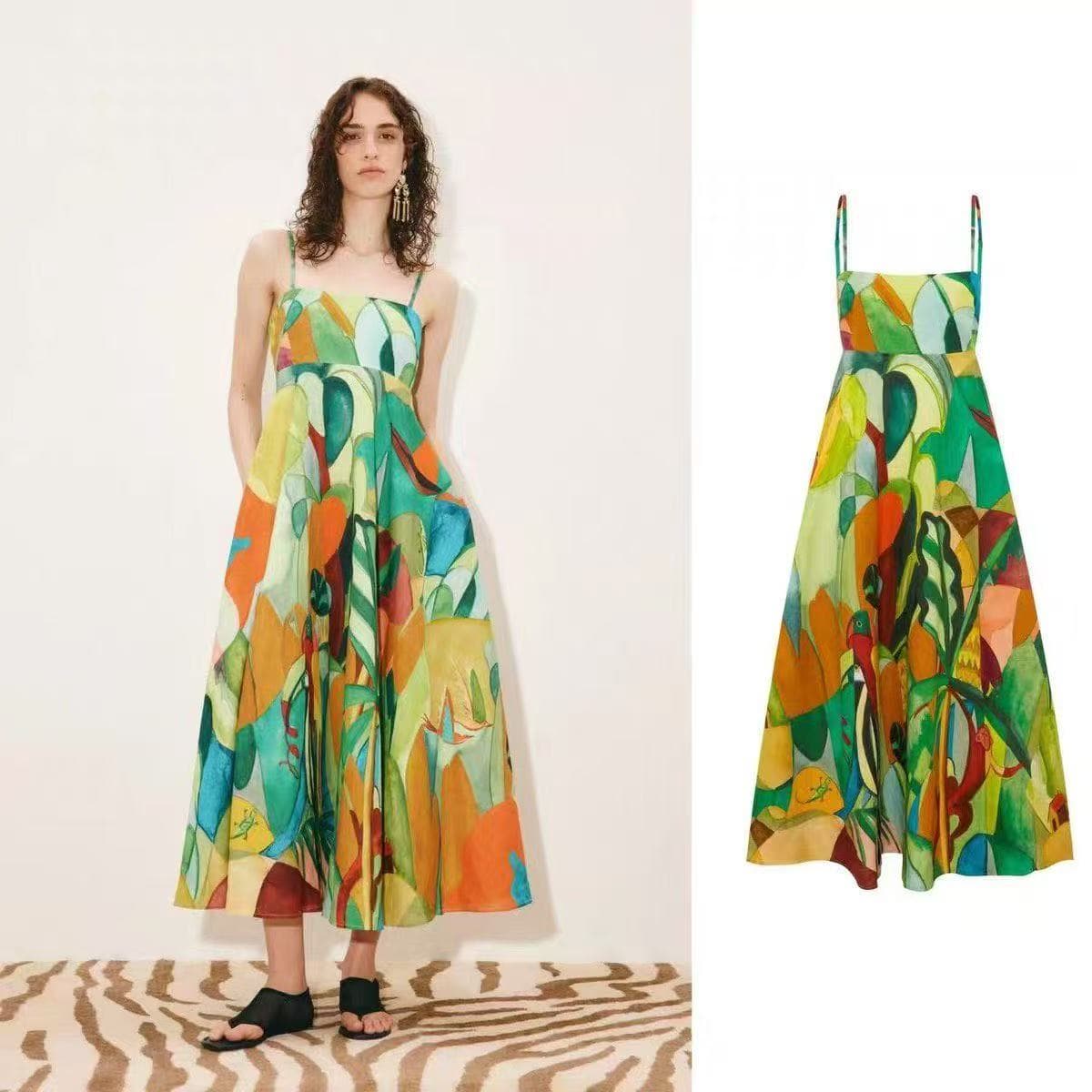 C18268 Style code: 20265275 Zimmermann* New model – Artistic oil painting and plant-patterned slip dress. Long dress, yellow color, sizes S-XL. [Size M: Elasticity at bust: 70; Elasticity at waist: 68; Length: 116; Weight: 0, 695kg] — image 1