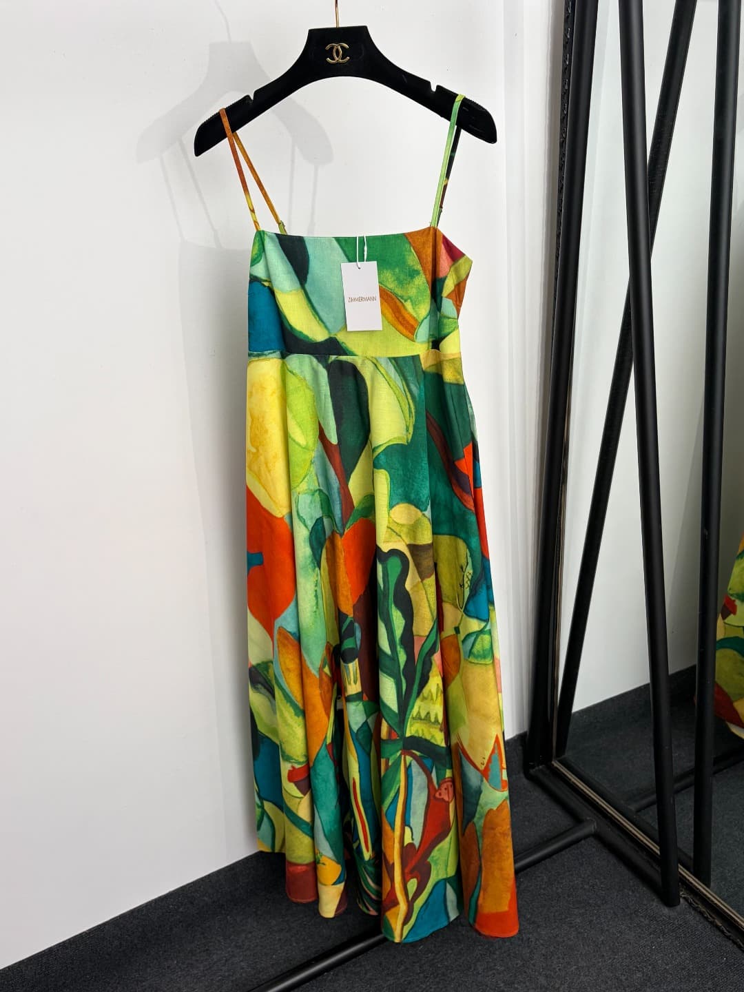 C18269 Item number: 20265275 Zimmermann* New design, artistic oil painting with plant pattern, sling dress. Long dress, yellow color, sizes S-XL. [Size M: Elasticity at bust: 70; Elasticity at waist: 68; Length: 116; Weight: 0, 695kg] — image 1
