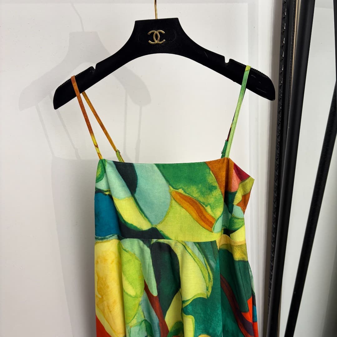 C18269 Item number: 20265275 Zimmermann* New design, artistic oil painting with plant pattern, sling dress. Long dress, yellow color, sizes S-XL. [Size M: Elasticity at bust: 70; Elasticity at waist: 68; Length: 116; Weight: 0, 695kg] — image 2
