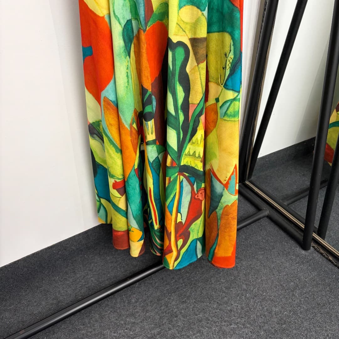 C18269 Item number: 20265275 Zimmermann* New design, artistic oil painting with plant pattern, sling dress. Long dress, yellow color, sizes S-XL. [Size M: Elasticity at bust: 70; Elasticity at waist: 68; Length: 116; Weight: 0, 695kg] — image 3