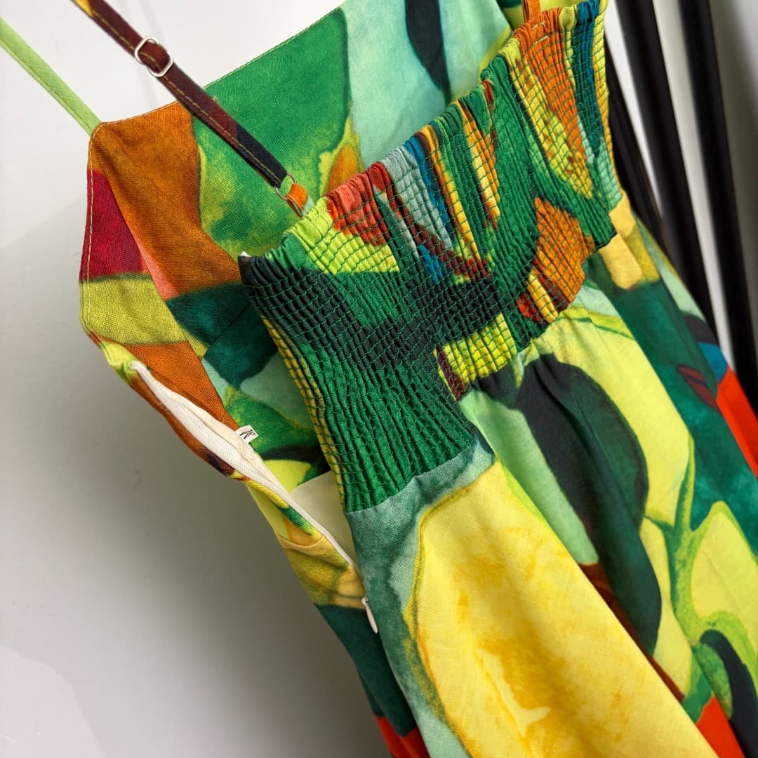 C18269 Item number: 20265275 Zimmermann* New design, artistic oil painting with plant pattern, sling dress. Long dress, yellow color, sizes S-XL. [Size M: Elasticity at bust: 70; Elasticity at waist: 68; Length: 116; Weight: 0, 695kg] — image 7