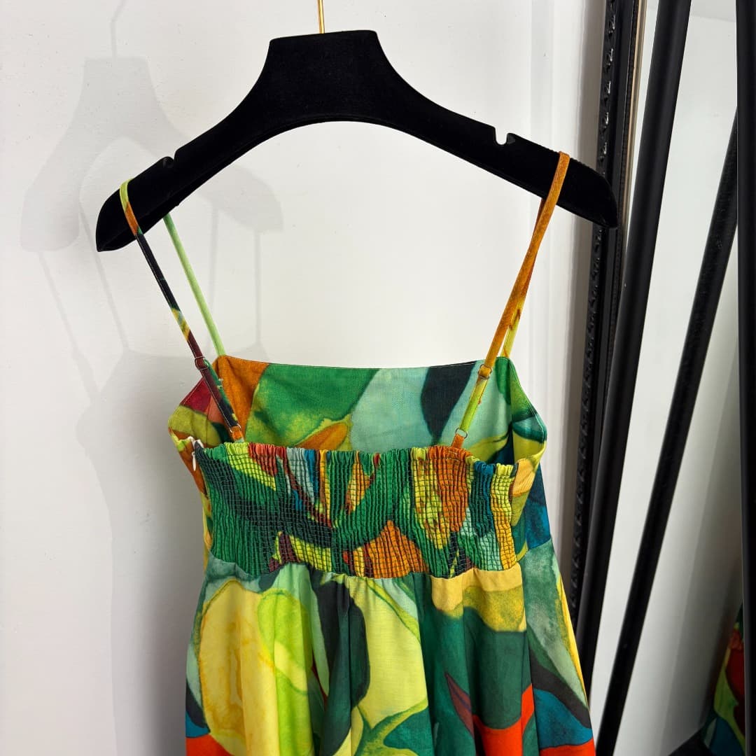 C18269 Item number: 20265275 Zimmermann* New design, artistic oil painting with plant pattern, sling dress. Long dress, yellow color, sizes S-XL. [Size M: Elasticity at bust: 70; Elasticity at waist: 68; Length: 116; Weight: 0, 695kg] — image 5