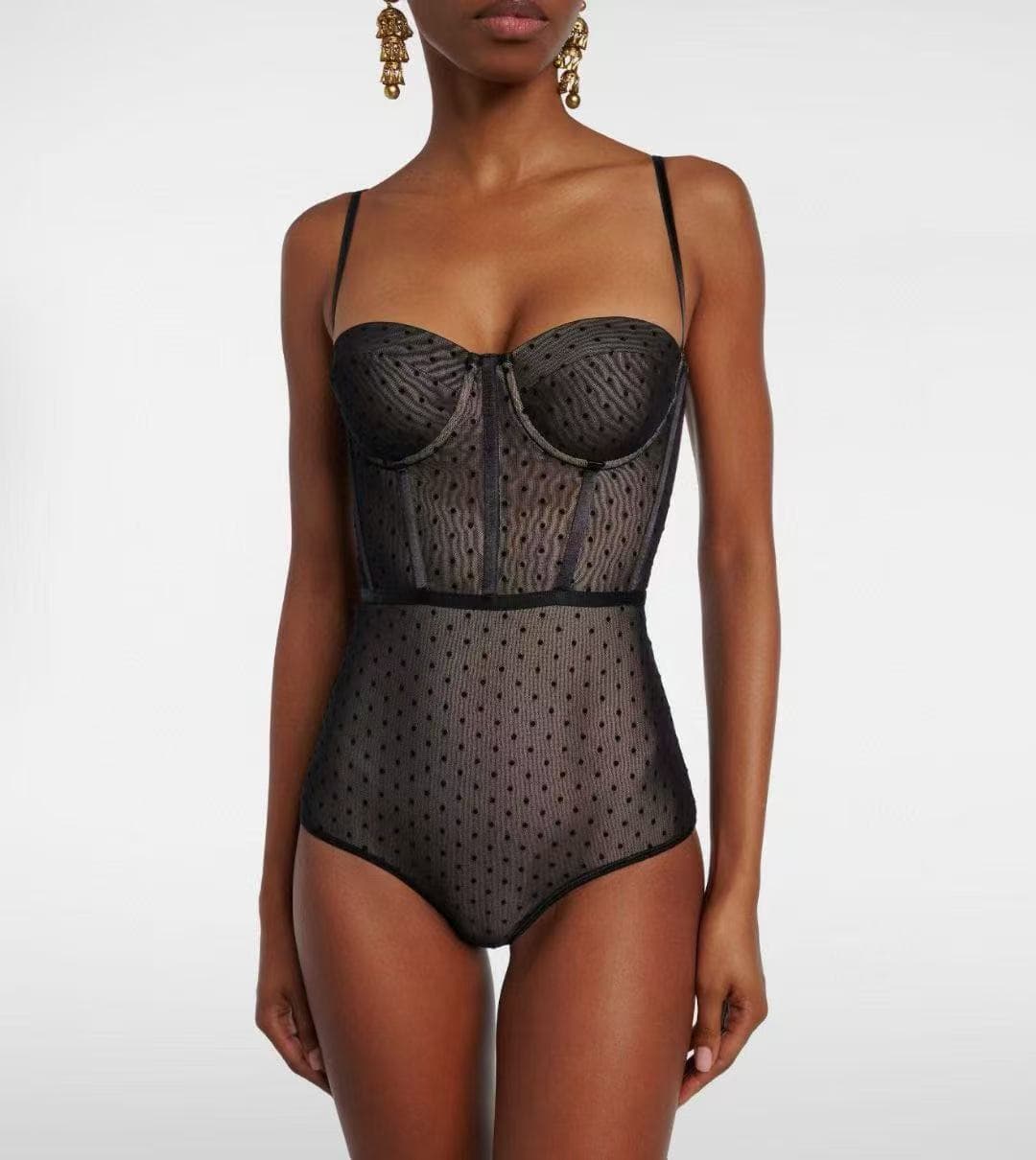 C18222 Style number 20265727 Zimmermann* New design with polka dot netting and straps, one-piece swimsuit underwear. Black color, S-XL sizes. [S size: Weight: 0.155kg] — image 1