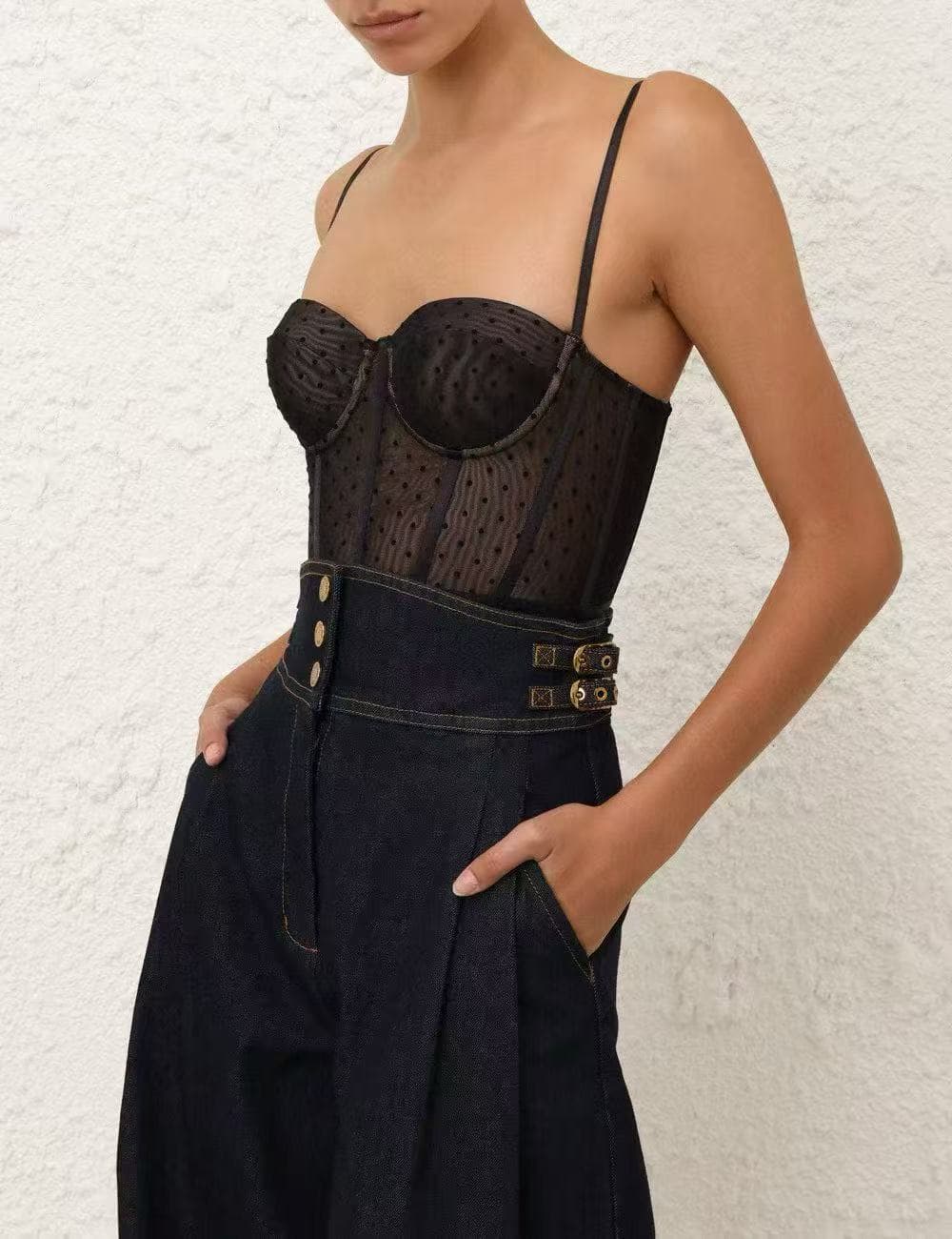 C18222 Style number 20265727 Zimmermann* New design with polka dot netting and straps, one-piece swimsuit underwear. Black color, S-XL sizes. [S size: Weight: 0.155kg] — image 7