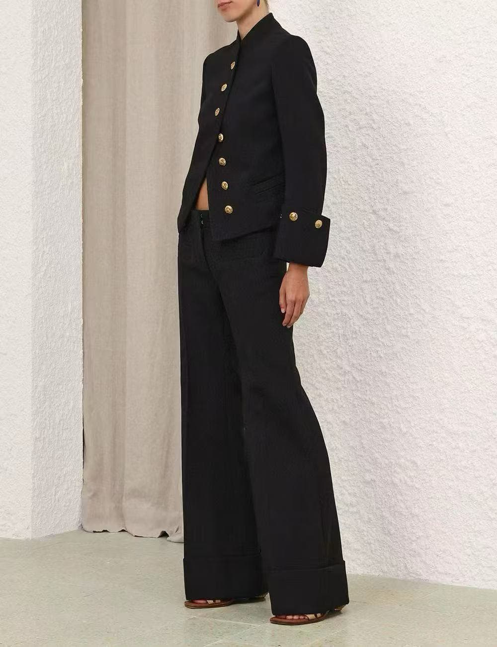 C18249 Item number: 20265729 Zimmermann* New set: single-row gold-button straight-collared long-sleeve jacket + stylish crumpled-leg straight pants. Colors: beige, black. S-XL sizes. [S size: shoulder width 40, bust circumference 90, sleeve length 60, ove — image 7