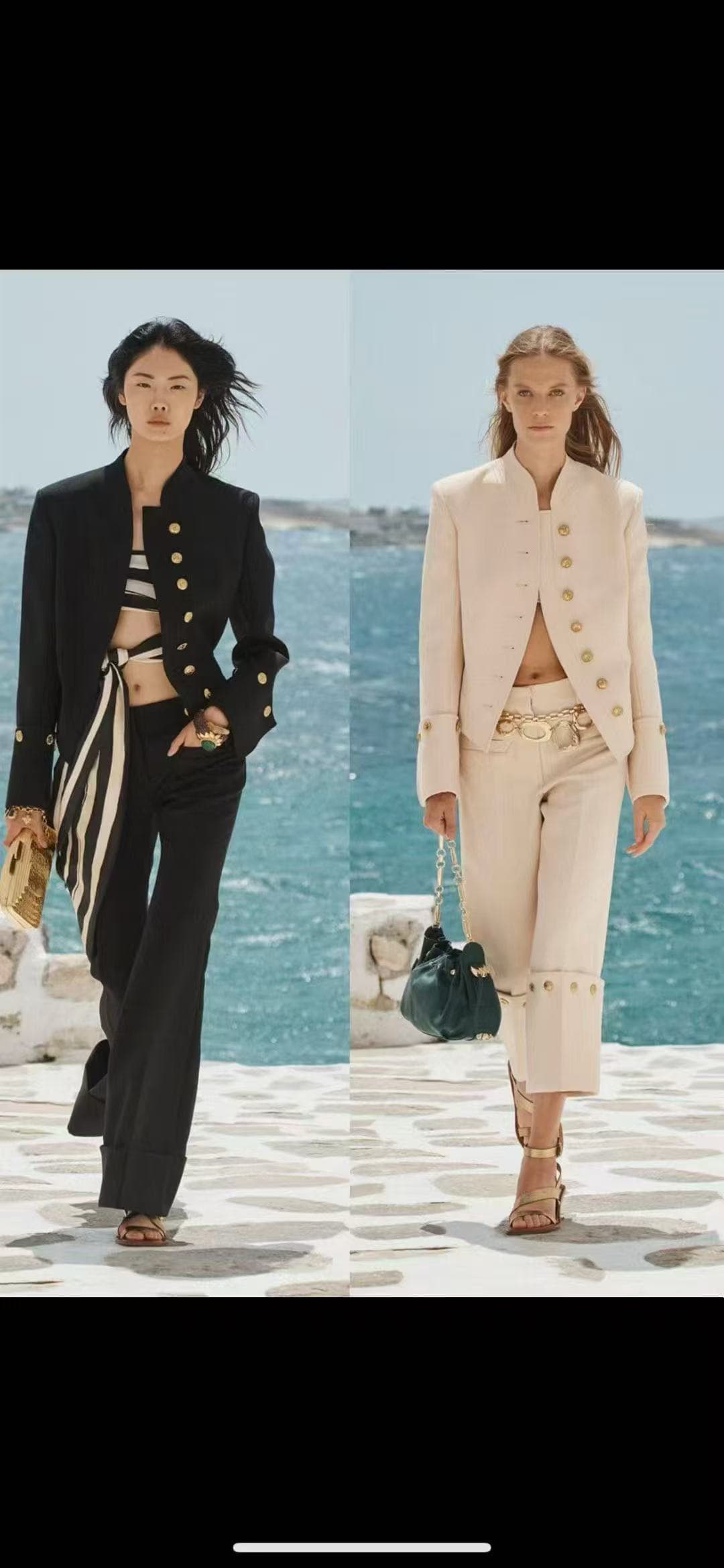 C18249 Item number: 20265729 Zimmermann* New set: single-row gold-button straight-collared long-sleeve jacket + stylish crumpled-leg straight pants. Colors: beige, black. S-XL sizes. [S size: shoulder width 40, bust circumference 90, sleeve length 60, ove — image 5