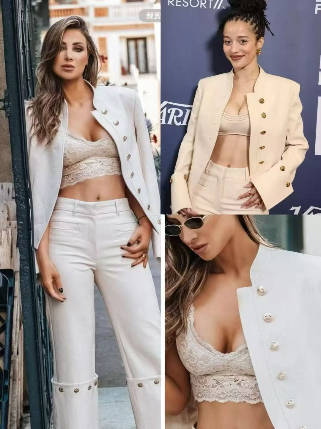 C18249 Item number: 20265729 Zimmermann* New set: single-row gold-button straight-collared long-sleeve jacket + stylish crumpled-leg straight pants. Colors: beige, black. S-XL sizes. [S size: shoulder width 40, bust circumference 90, sleeve length 60, ove — image 2