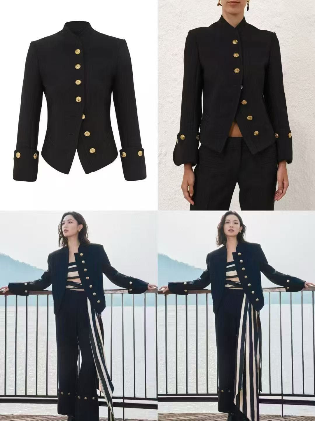 C18249 Item number: 20265729 Zimmermann* New set: single-row gold-button straight-collared long-sleeve jacket + stylish crumpled-leg straight pants. Colors: beige, black. S-XL sizes. [S size: shoulder width 40, bust circumference 90, sleeve length 60, ove — image 6