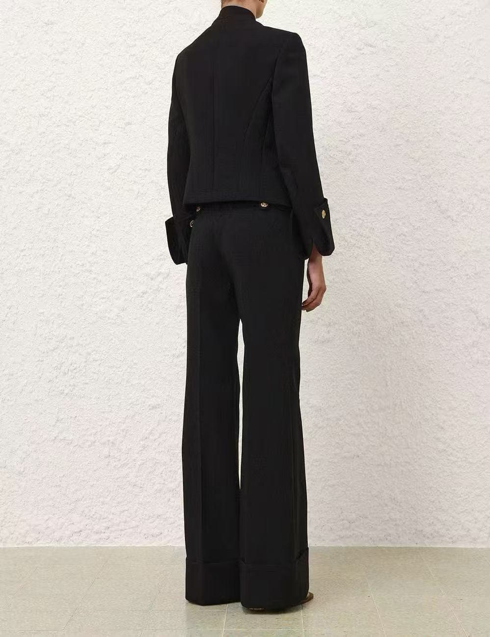 C18249 Item number: 20265729 Zimmermann* New set: single-row gold-button straight-collared long-sleeve jacket + stylish crumpled-leg straight pants. Colors: beige, black. S-XL sizes. [S size: shoulder width 40, bust circumference 90, sleeve length 60, ove — image 8