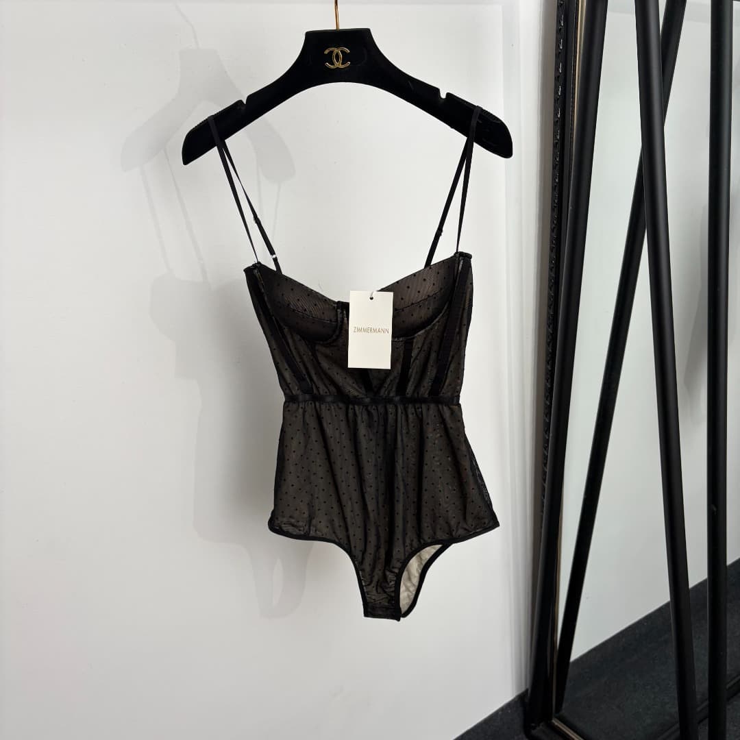 C18223 Style number 20265727 Zimmermann* New design: polka-dot netting straps with one-piece swimsuit underwear. Black color, sizes S-XL. [Size S: Weight: 0.155kg] — image 1