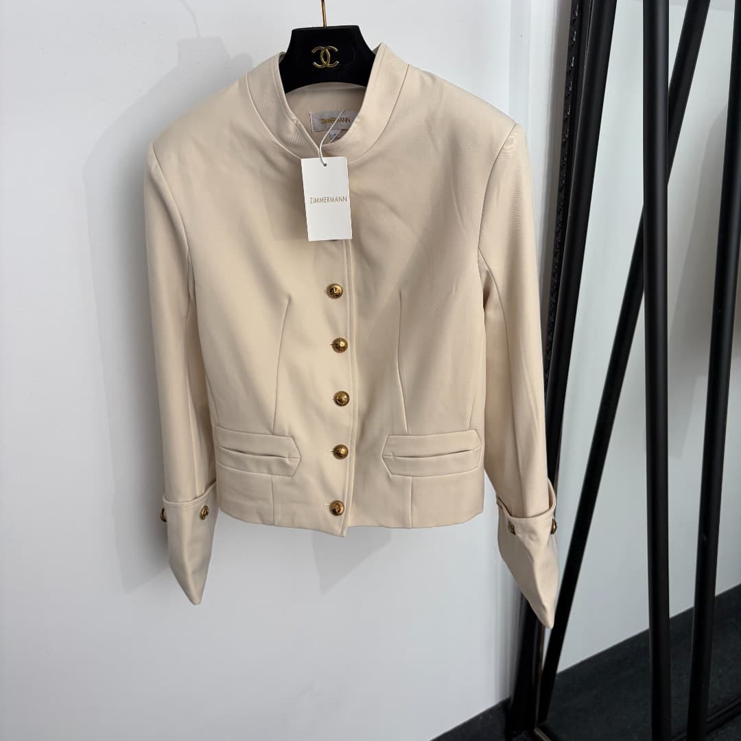 C18251 Style code: 20265729 Zimmermann*. New set: single-row gold buttons standing collar long-sleeved jacket + stylish curled-leg straight pants. Colors: beige, black. S-XL sizes available. [S size: shoulder width 40, bust circumference 90, sleeve length — image 2