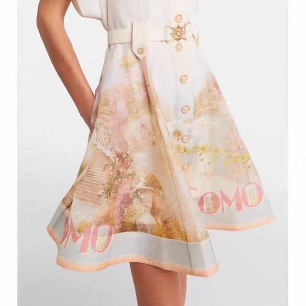 C18235 Item number: 20265979 Zimmermann* New vacation-style printed suit-collar, waist-custom short-sleeve dress with straps. Color: beige. S-XL sizes. [Size M: bust 84, length 65; bust 80, waist 72, length 90; weight: 0, 440kg] — image 3