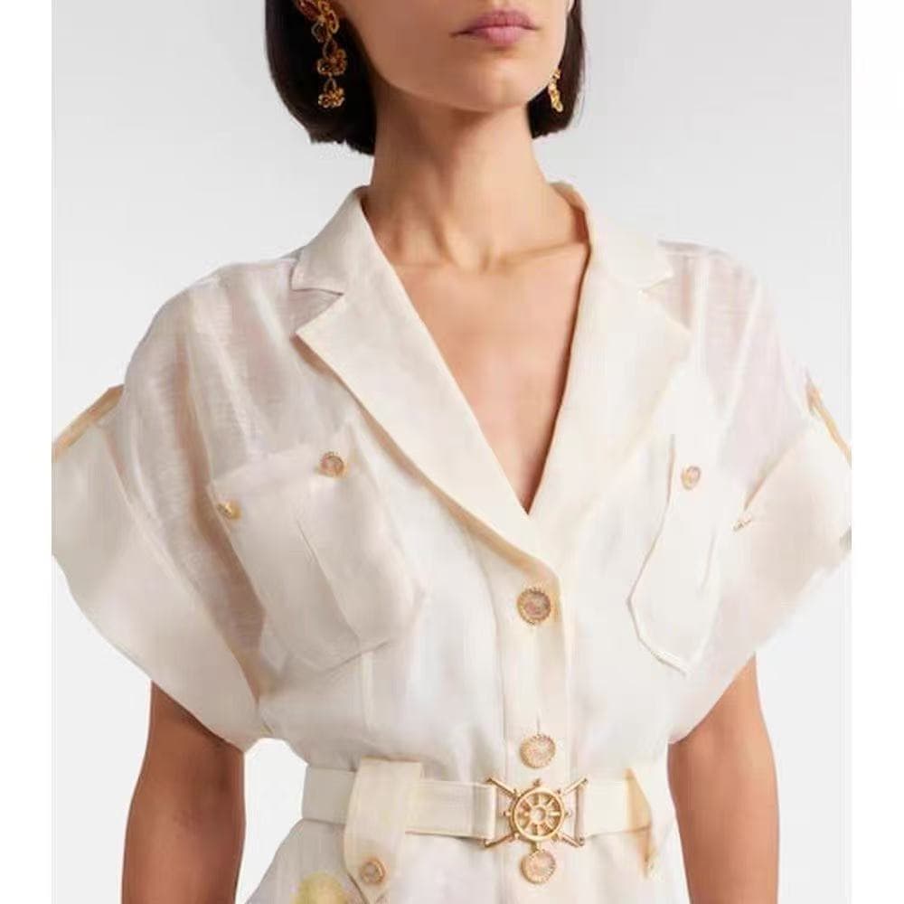 C18235 Item number: 20265979 Zimmermann* New vacation-style printed suit-collar, waist-custom short-sleeve dress with straps. Color: beige. S-XL sizes. [Size M: bust 84, length 65; bust 80, waist 72, length 90; weight: 0, 440kg] — image 2