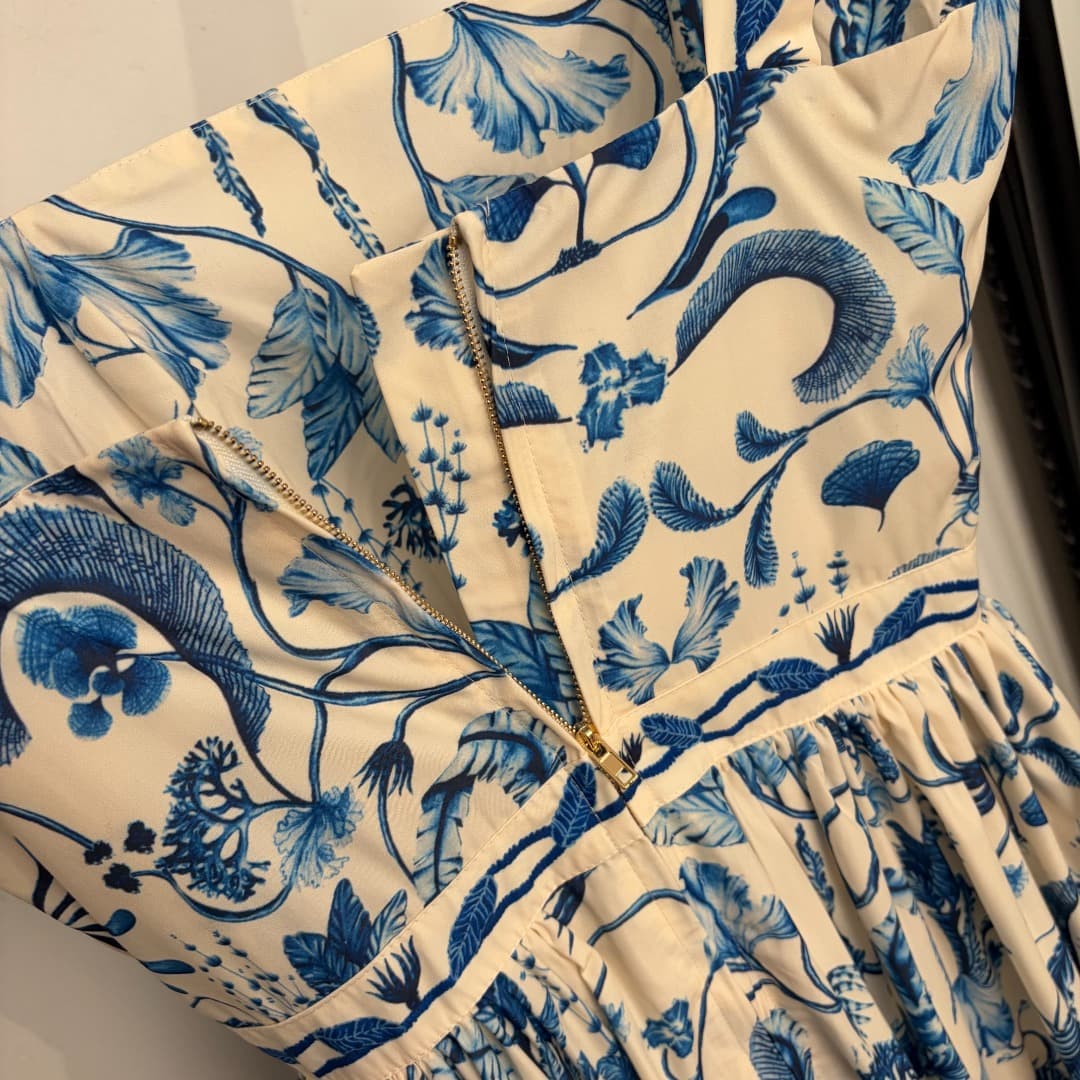 C18231 Size code 20266118 Zimmermann* Vintage/retro new model, blue vintage floral print mid-rise skirt dress. Long dress, white, S-XL. [Size M: bust 86, waist 70, length 130; weight: 0, 765kg] — image 7