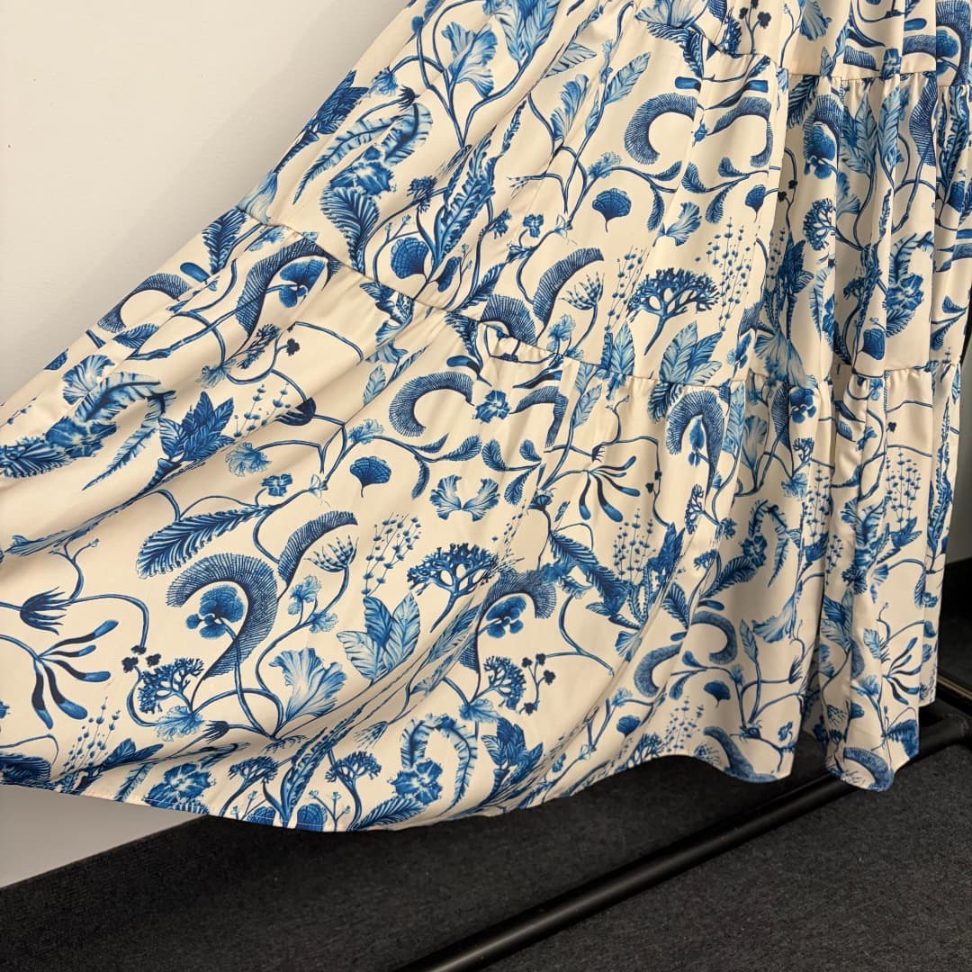 C18231 Size code 20266118 Zimmermann* Vintage/retro new model, blue vintage floral print mid-rise skirt dress. Long dress, white, S-XL. [Size M: bust 86, waist 70, length 130; weight: 0, 765kg] — image 5