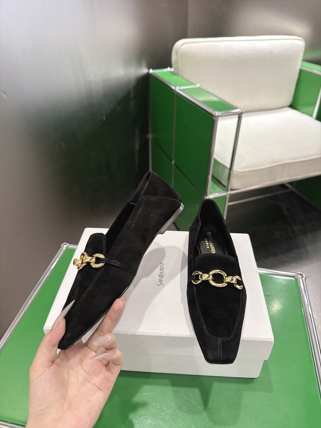 D12319 (k067) Saint Lauren*YSL Saint Laurent 2026 New product YSL small logo square-toe flat shoe‼️ — image 3