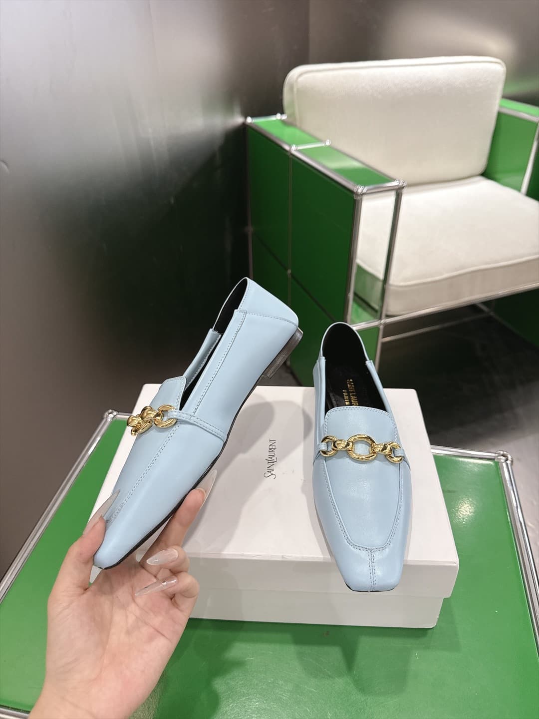 D12317 (k067) Saint Lauren*YSL Saint Lauren 2026 New product YSL small logo square-toe flat shoe‼️ — image 3