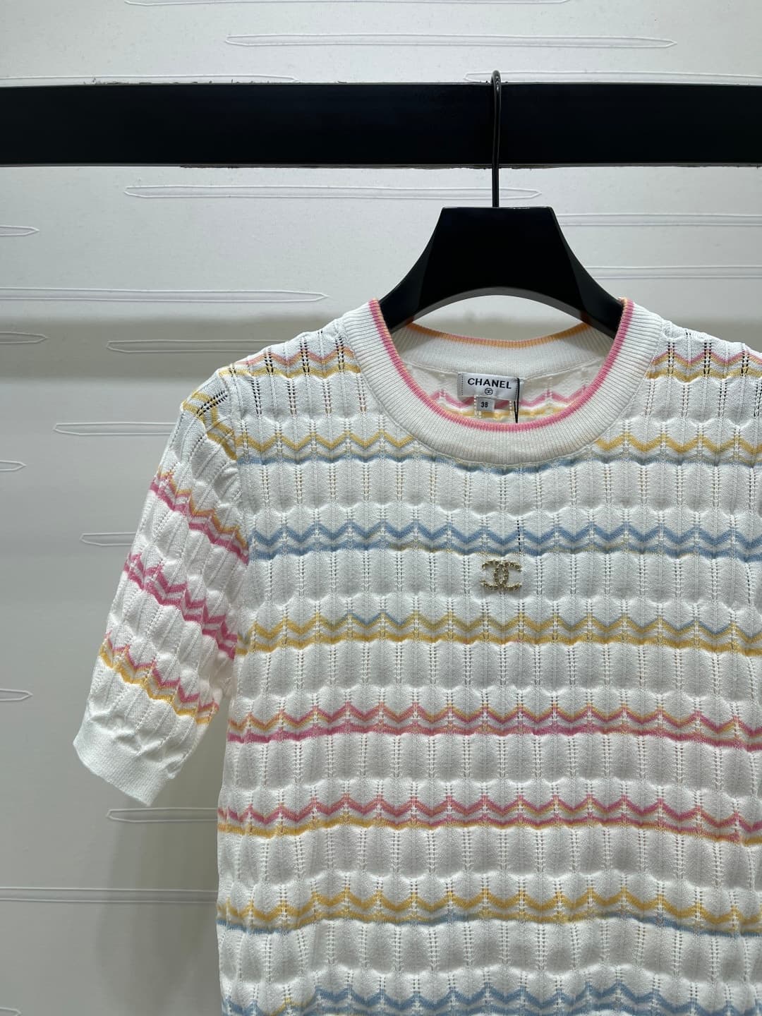 C18624 📣 New high-quality vintage/retro items from the latest CHANE* 2026 spring collection! Striped round-neck knitted short sleeves! Made with imported yarn for comfort and breathability. Round-neck knitted short sleeves with hollow crochet details, dou — image 3