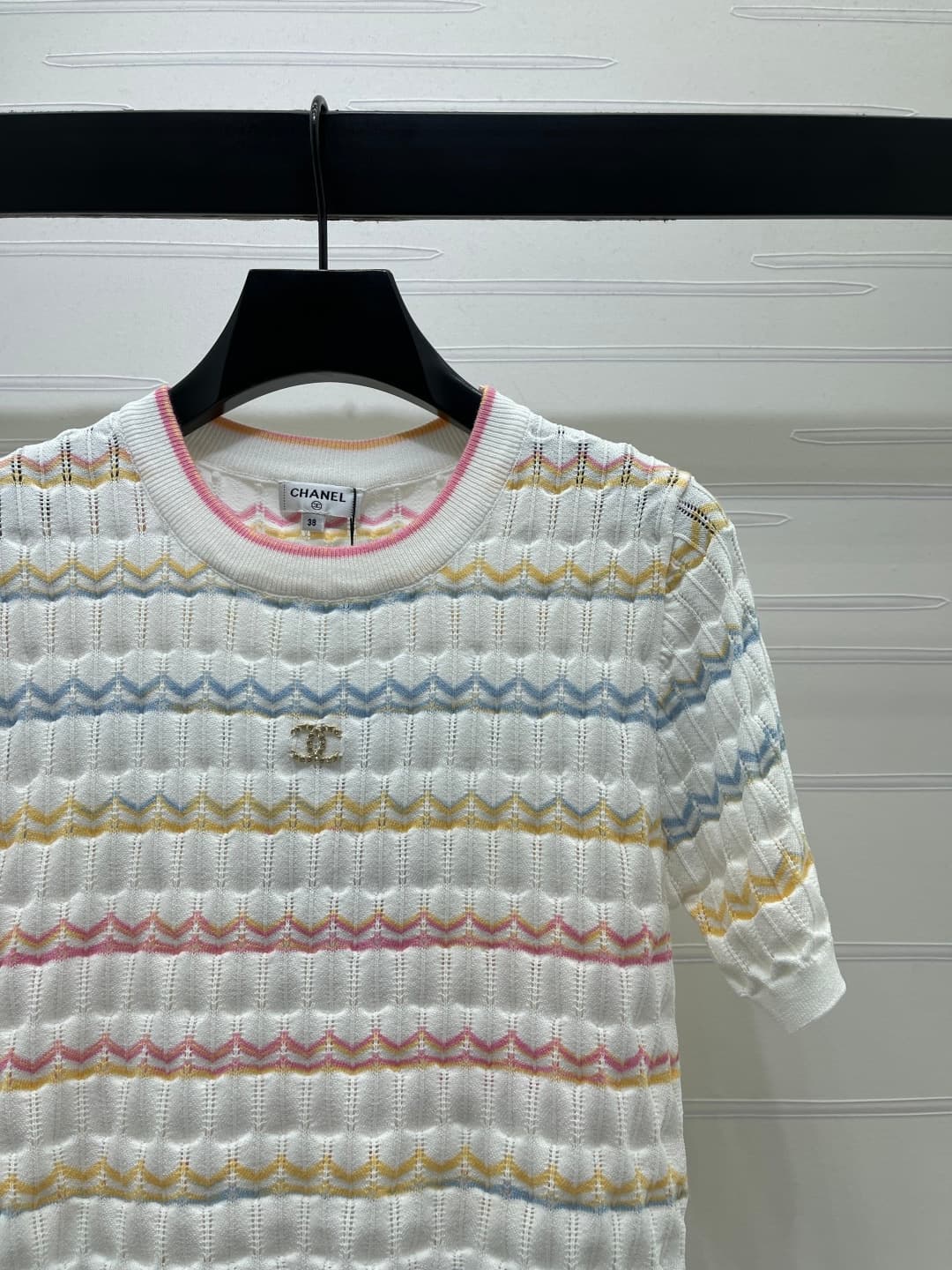 C18624 📣 New high-quality vintage/retro items from the latest CHANE* 2026 spring collection! Striped round-neck knitted short sleeves! Made with imported yarn for comfort and breathability. Round-neck knitted short sleeves with hollow crochet details, dou — image 2