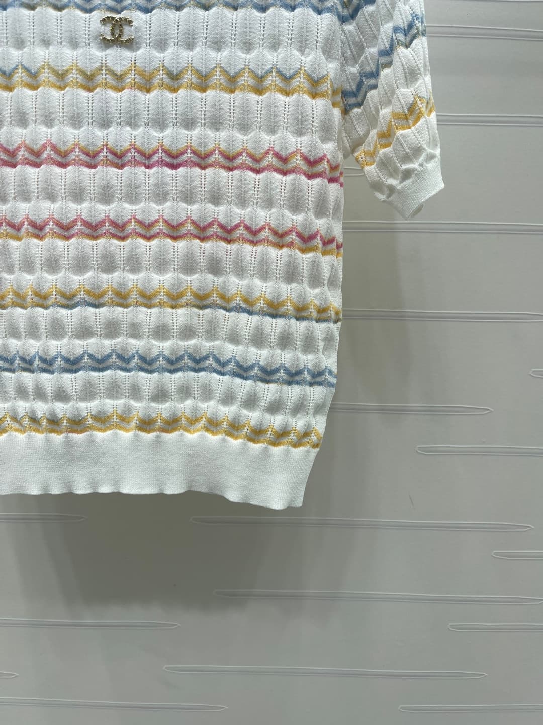 C18624 📣 New high-quality vintage/retro items from the latest CHANE* 2026 spring collection! Striped round-neck knitted short sleeves! Made with imported yarn for comfort and breathability. Round-neck knitted short sleeves with hollow crochet details, dou — image 6