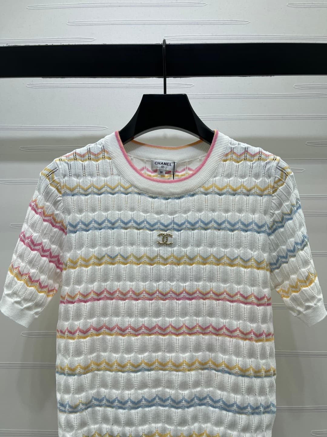 C18624 📣 New high-quality vintage/retro items from the latest CHANE* 2026 spring collection! Striped round-neck knitted short sleeves! Made with imported yarn for comfort and breathability. Round-neck knitted short sleeves with hollow crochet details, dou — image 4