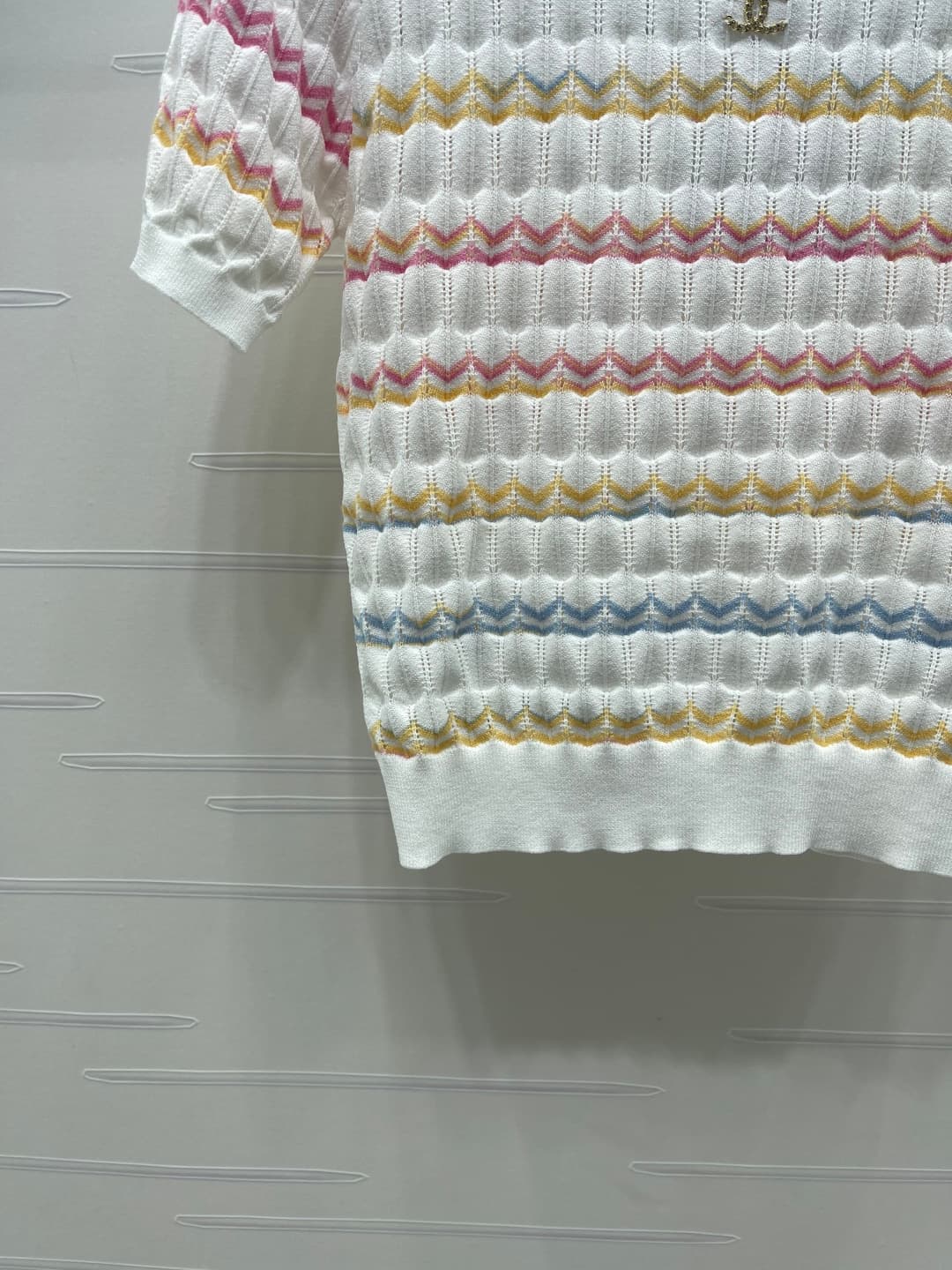 C18624 📣 New high-quality vintage/retro items from the latest CHANE* 2026 spring collection! Striped round-neck knitted short sleeves! Made with imported yarn for comfort and breathability. Round-neck knitted short sleeves with hollow crochet details, dou — image 5