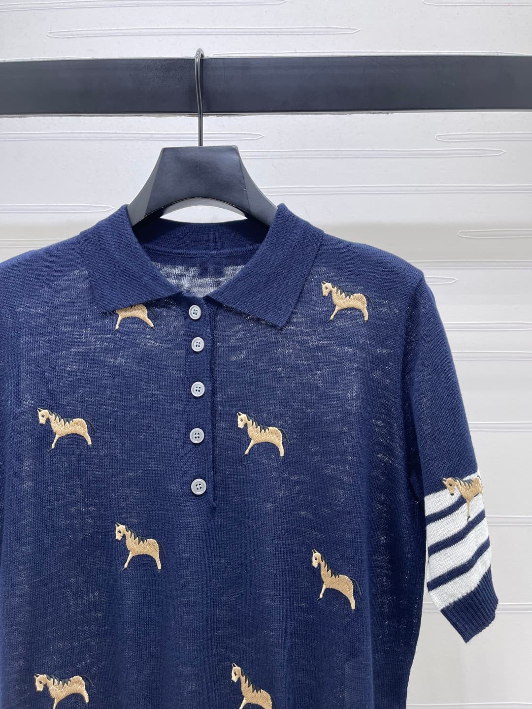 C18489 📣 New high-end collection/series featuring Thom Brown* 2026 – the latest spring collection! Vintage collared embroidered ponytail knitted short sleeves! Made using imported silk wool knitting yarn for a luxurious, soft and comfortable feel. Classic — image 2