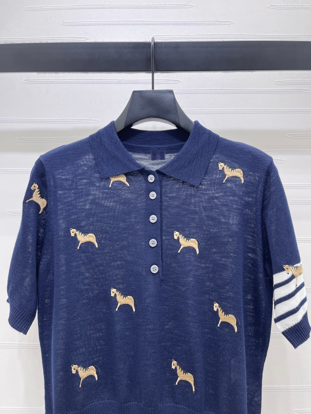 C18489 📣 New high-end collection/series featuring Thom Brown* 2026 – the latest spring collection! Vintage collared embroidered ponytail knitted short sleeves! Made using imported silk wool knitting yarn for a luxurious, soft and comfortable feel. Classic — image 4