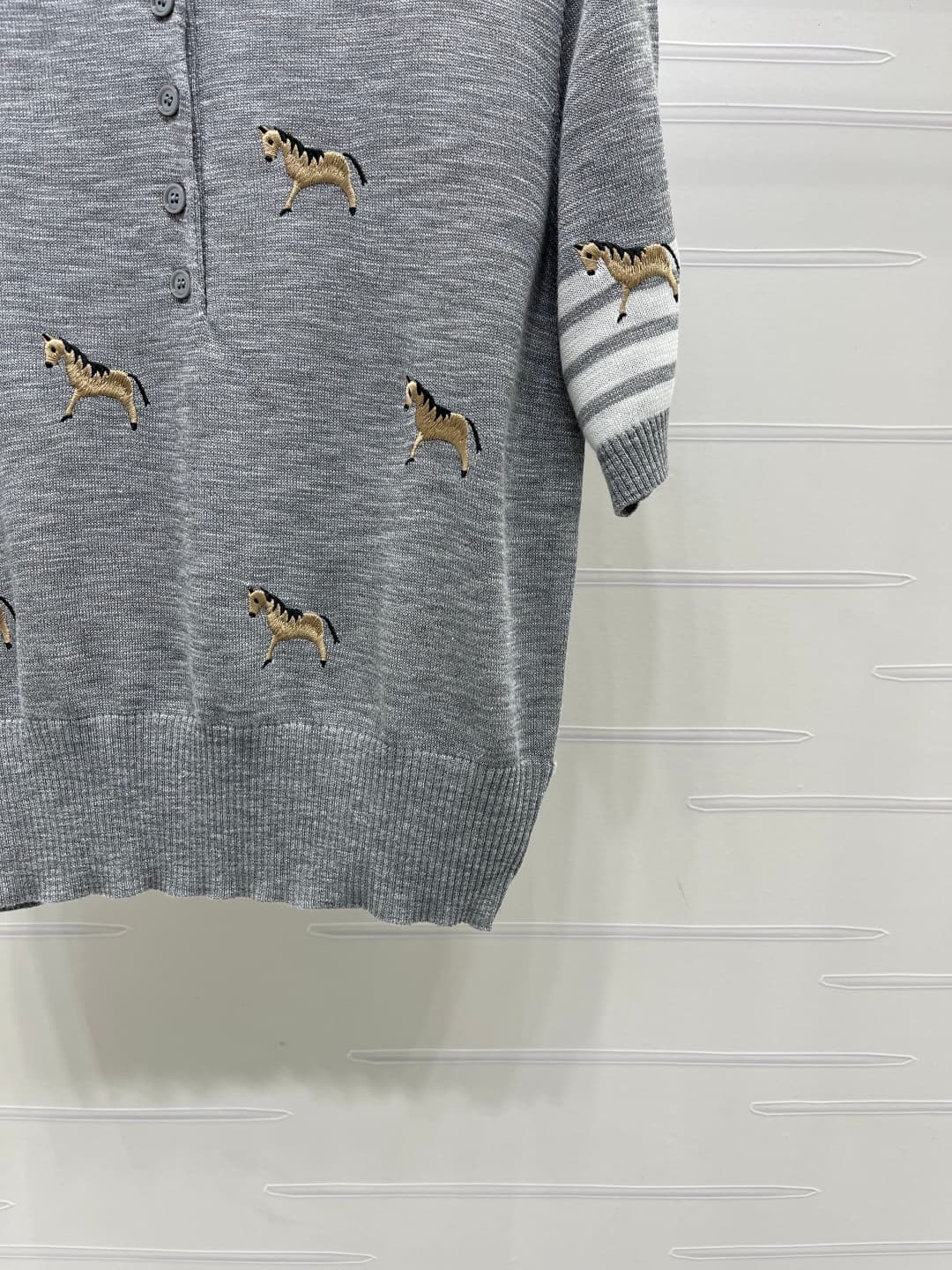 C18490 📣 New high-end collection/series with premium quality – Thom Brown* 2026: the latest spring collection! Crewneck embroidered ponytail knitted short sleeves! Made using imported silk-wool knitting yarn for a luxurious texture, softness, and comfort. — image 6