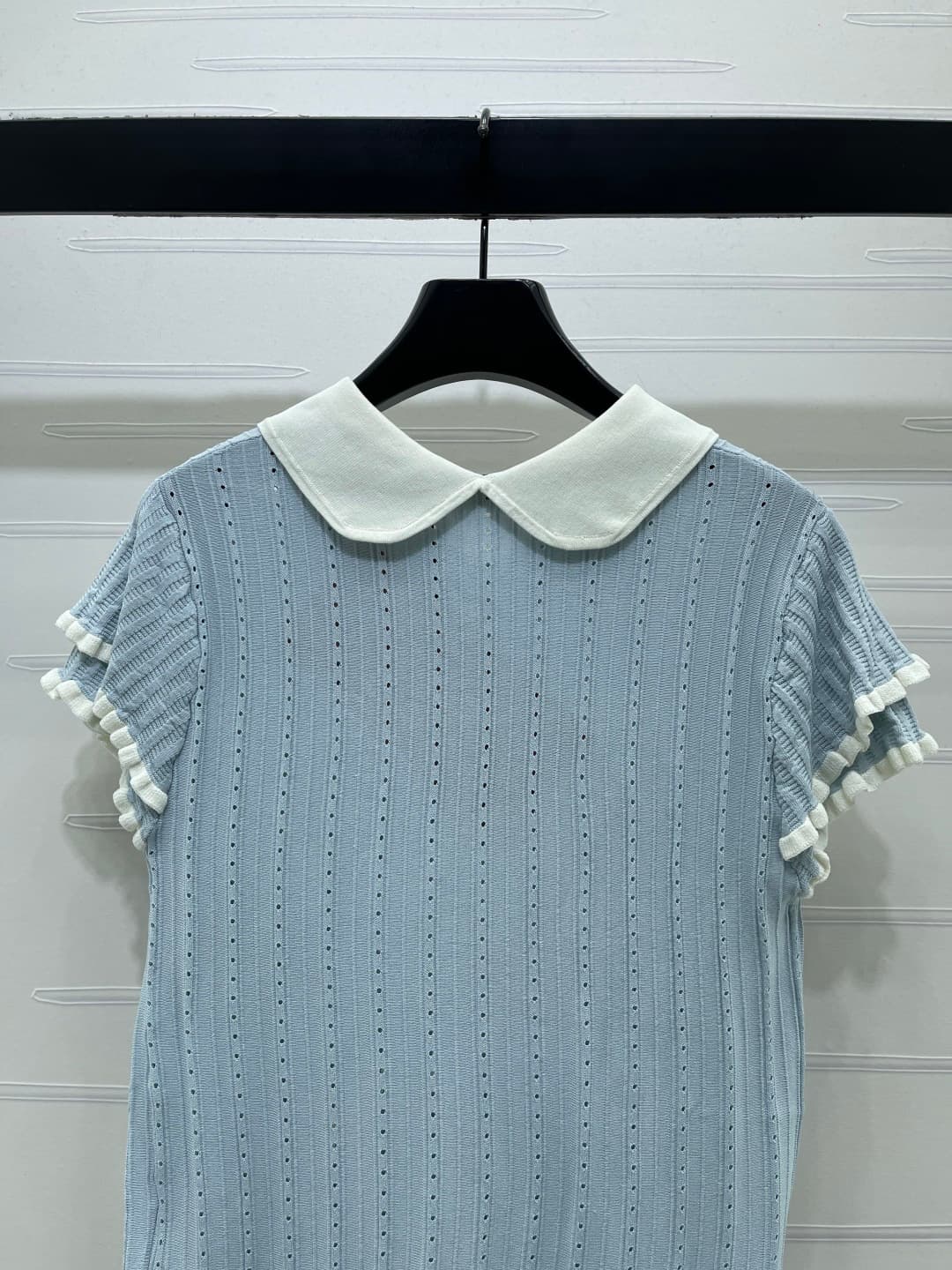 C18493 📣 New high-end collection/series – the latest spring/summer series by MiuMi*2026! Short sleeves with embroidered open neck design! Customized silk-wool knitted material – soft, delicate, and highly elastic. Double layered cuffs in contrasting color — image 7