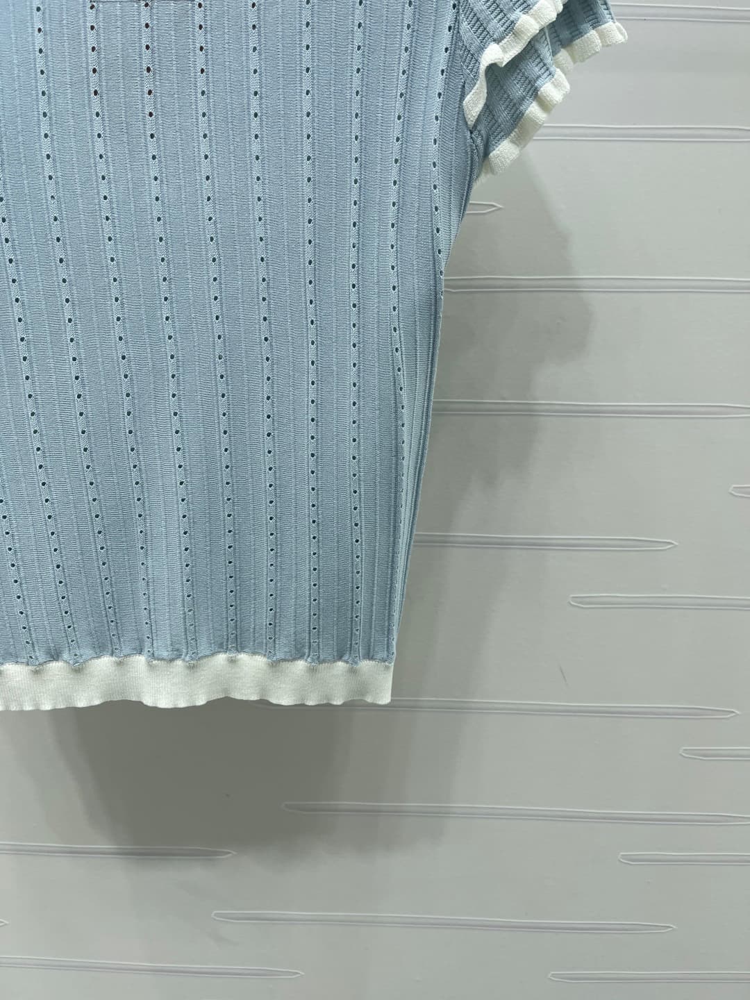 C18493 📣 New high-end collection/series – the latest spring/summer series by MiuMi*2026! Short sleeves with embroidered open neck design! Customized silk-wool knitted material – soft, delicate, and highly elastic. Double layered cuffs in contrasting color — image 6