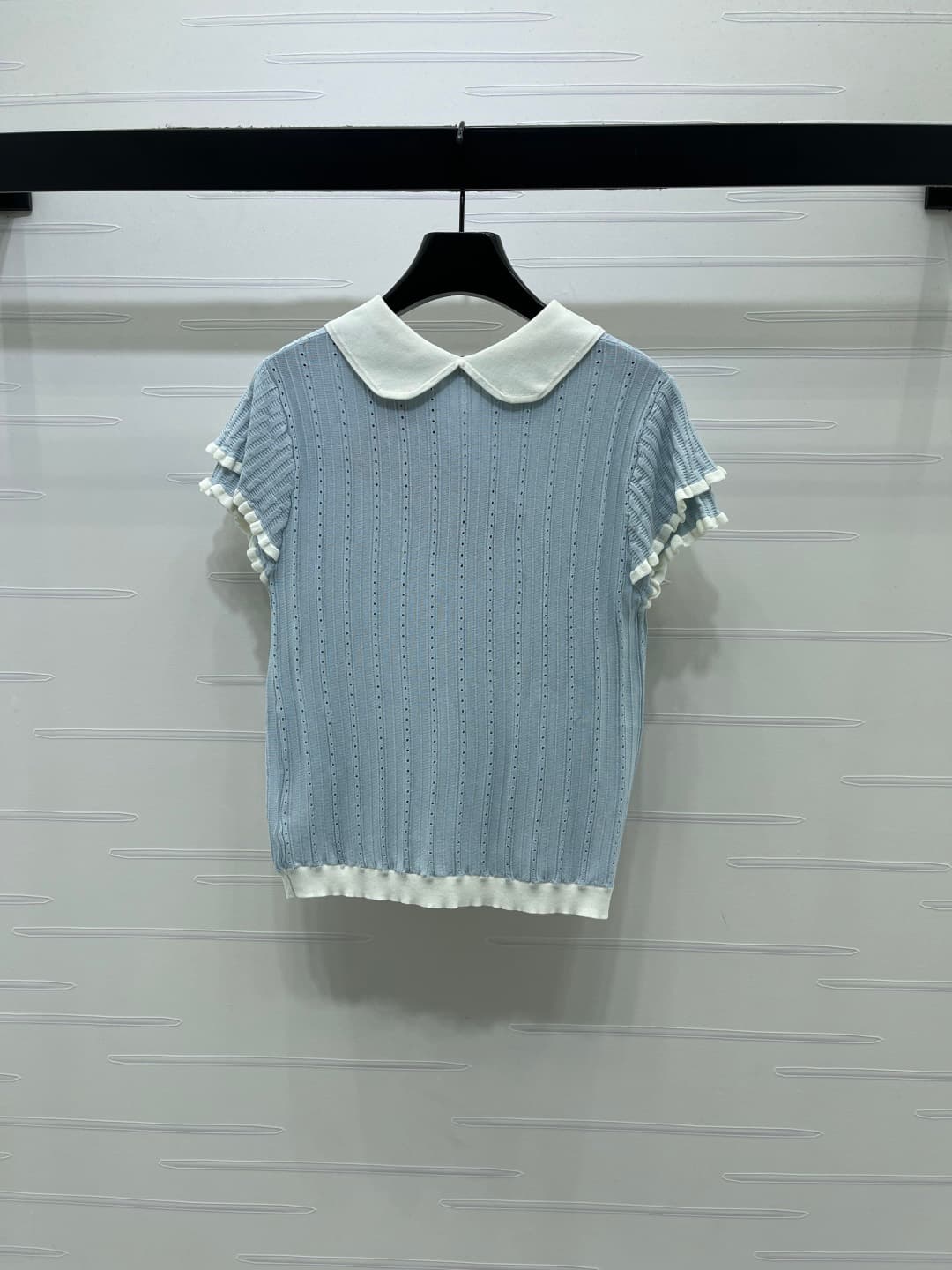 C18493 📣 New high-end collection/series – the latest spring/summer series by MiuMi*2026! Short sleeves with embroidered open neck design! Customized silk-wool knitted material – soft, delicate, and highly elastic. Double layered cuffs in contrasting color — image 8
