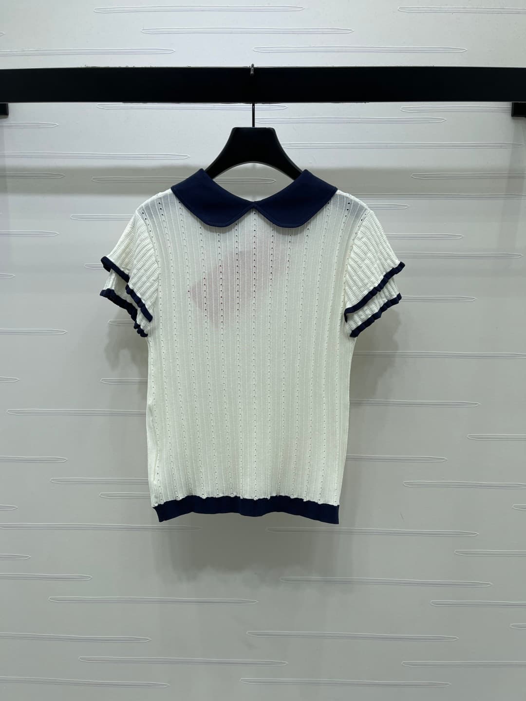 C18495 📣 New high-end collection/series – the latest spring collection by MiuMi*2026! Short sleeves with lace-knit openings and baby collar design! Custom silk-felt knitted material – soft, delicate, and highly elastic. Double-layered cuffs in contrasting — image 8