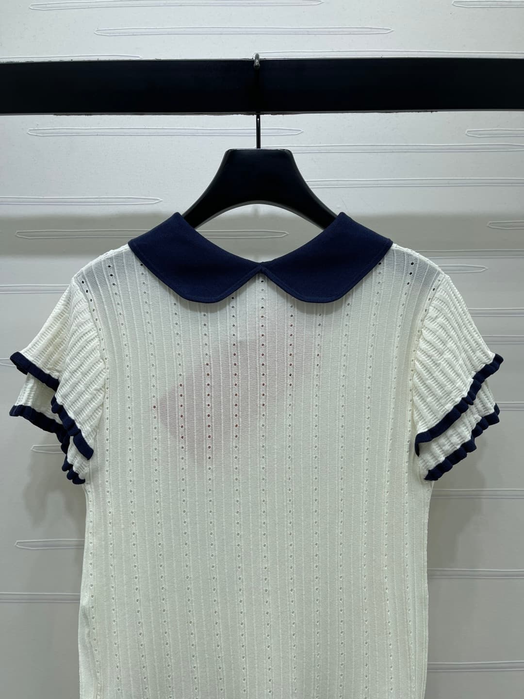 C18495 📣 New high-end collection/series – the latest spring collection by MiuMi*2026! Short sleeves with lace-knit openings and baby collar design! Custom silk-felt knitted material – soft, delicate, and highly elastic. Double-layered cuffs in contrasting — image 7