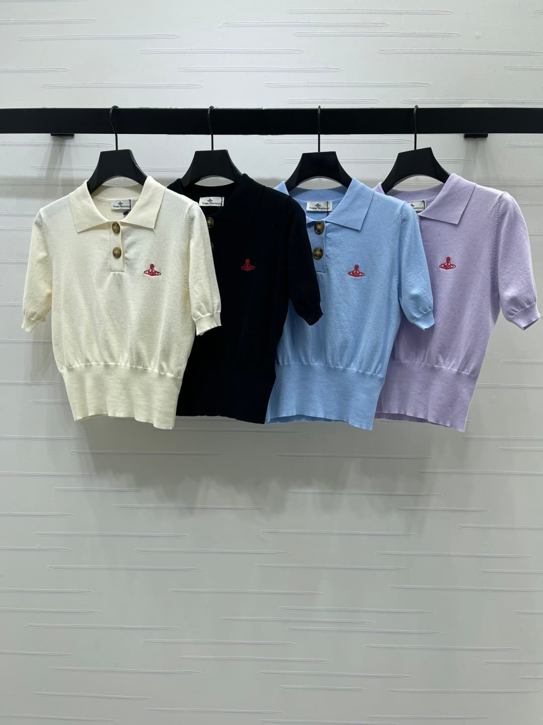 C18501 📣 New vintage/retro high-end items from VivieneWestwoo* 2026’s latest spring/summer collection! Vintage collared knitted short sleeves! Crafted with silk-fiber yarn for a soft, elastic, and delicate look. Exquisite collared short-sleeve style with  — image 1