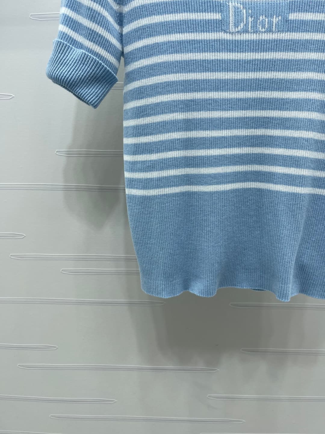 C18507 📣 New high-end collection: Dio* 2026 – the latest spring/summer series! Striped knitted short sleeves! Made from custom silk and wool yarn for a premium and comfortable feel. Knit sleeve design with lettering on the chest, highlighting the brand’s  — image 5