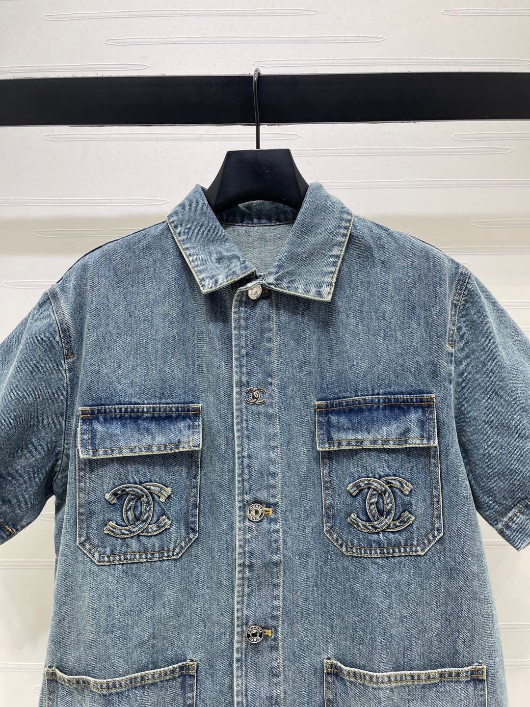 C18629 📣 New high-quality vintage/retro items from CHANE* 2026’s latest spring collection! Short-sleeved jacket with turn-down collar and denim fabric! Custom-made twill cotton denim material – comfortable, soft, breathable, and stylish. Features multiple — image 4