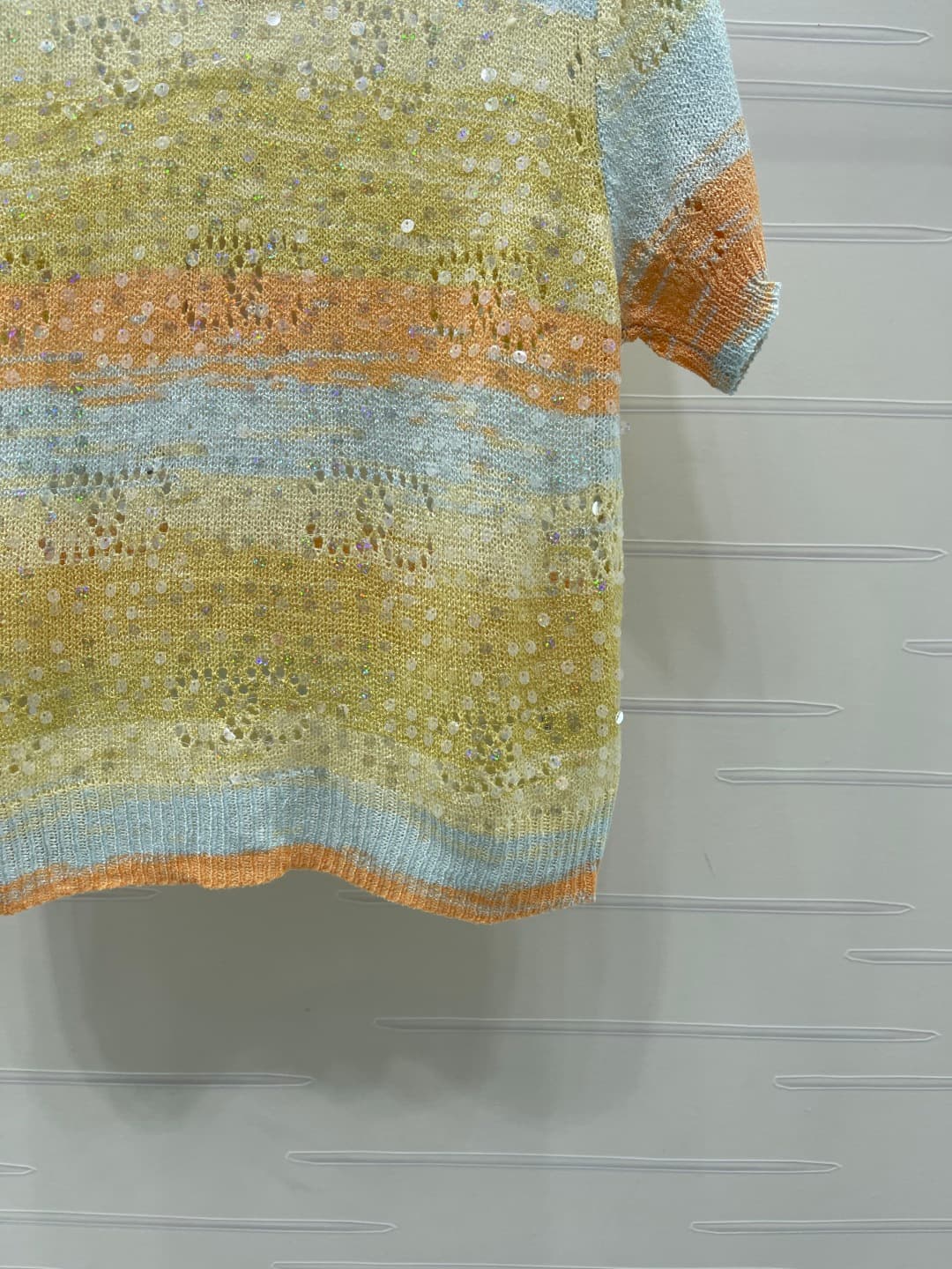 C18641 📣 New high-end collection/series – CHANE* 2026: the latest spring/summer collection! Knit short sleeves with gradient round collars! Made from custom cotton wool yarn for a premium and comfortable feel. Knit cut, with gradient stripes and sequin de — image 6