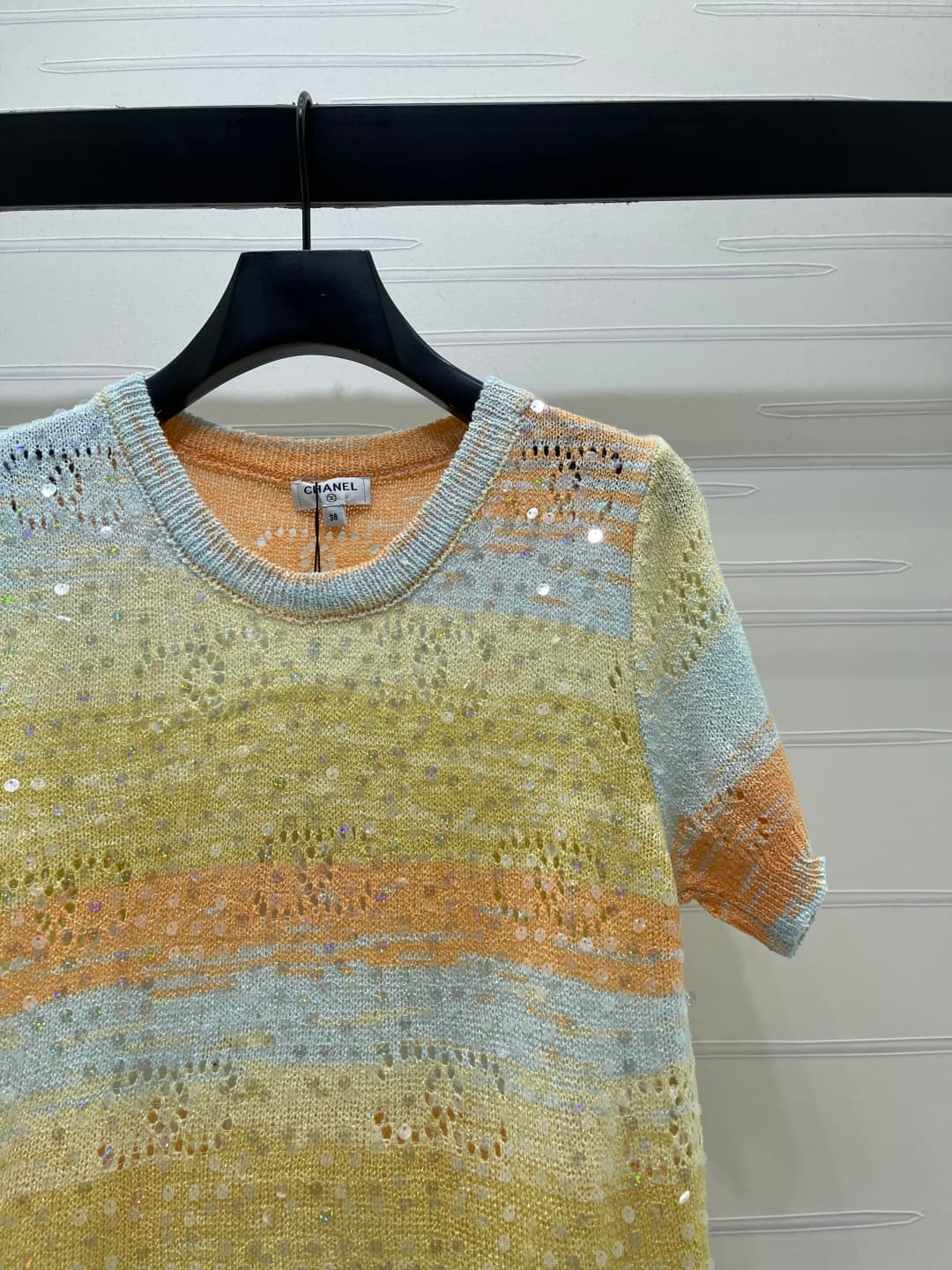 C18641 📣 New high-end collection/series – CHANE* 2026: the latest spring/summer collection! Knit short sleeves with gradient round collars! Made from custom cotton wool yarn for a premium and comfortable feel. Knit cut, with gradient stripes and sequin de — image 2