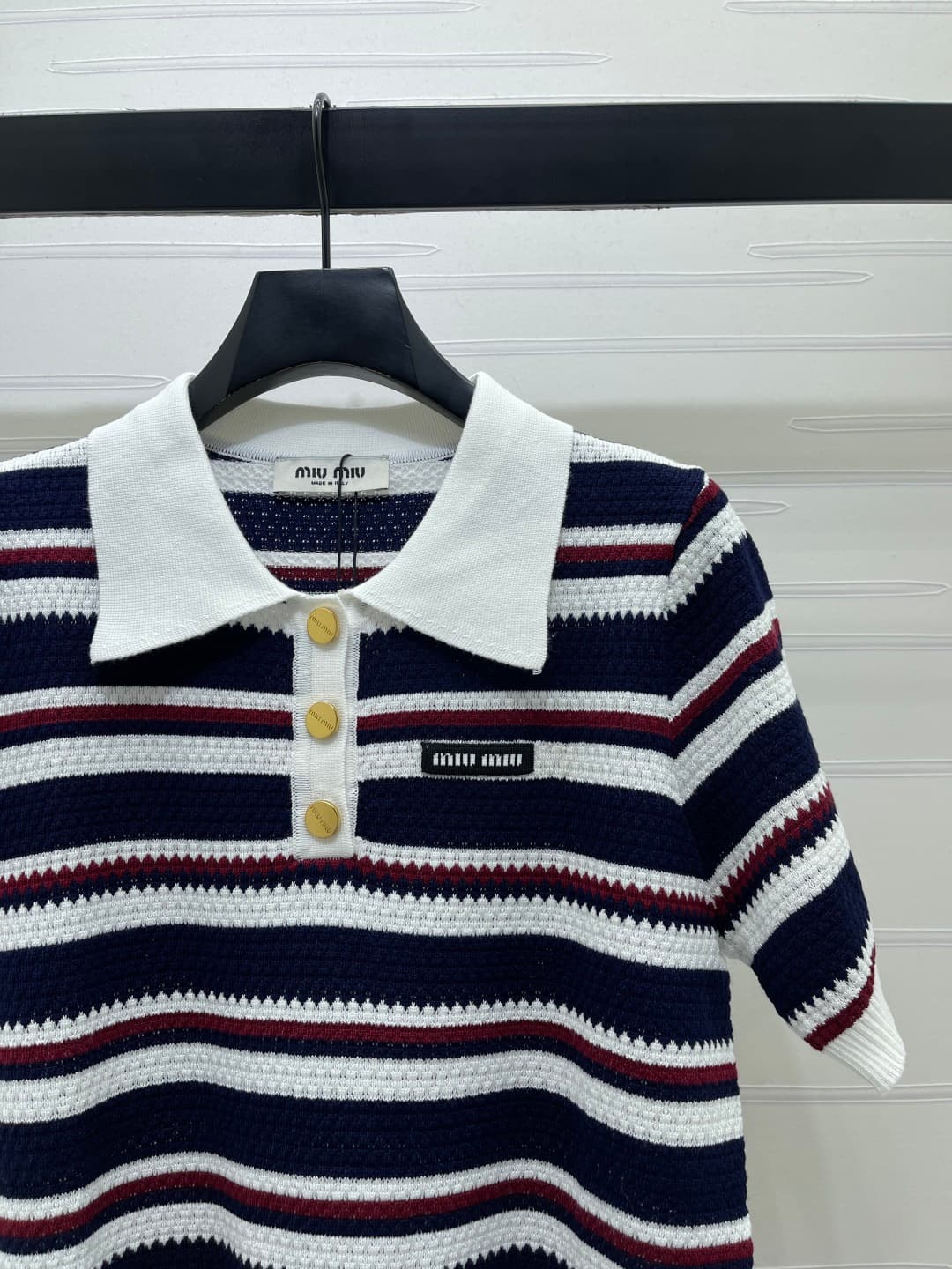 C18636 📣 New high-end collection/series – the latest spring collection by MiuMi*2026! Striped V-neck knitted short sleeves! Made from imported knitting yarn, offering a premium feel, comfort, and softness. The V-neck design with easy access for wearing an — image 2