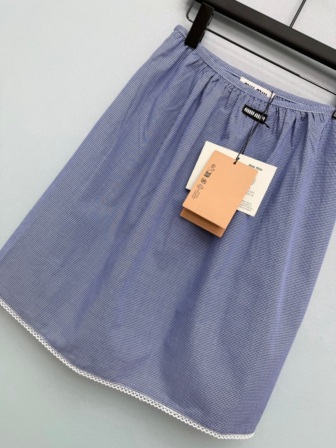 C18417 🔥🔥miumi*26 New vintage/retro blue-check plaid skirt. Made of light blue and white fine plaid fabric, it has a fresh vintage style and an authentic spring atmosphere. It offers good support at the waist, avoiding pressure on the waistline, while als — image 5