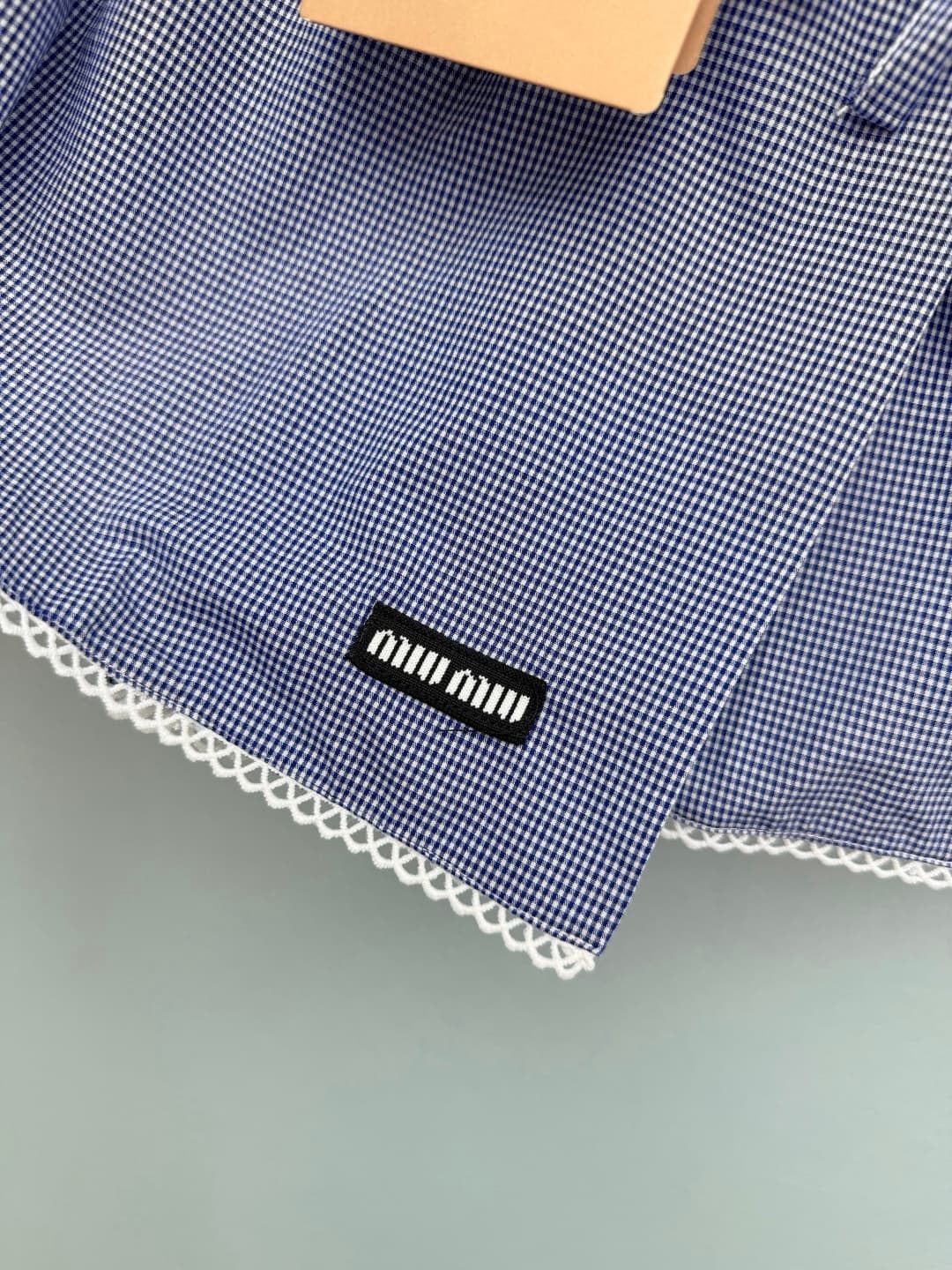 C18416 🔥🔥miumi*26 New vintage/retro blue-check pattern skirt with short length. Made of light blue and white fine check fabric, fresh and retro, with a spring-like atmosphere — image 6