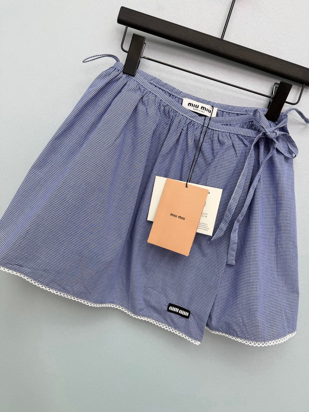 C18416 🔥🔥miumi*26 New vintage/retro blue-check pattern skirt with short length. Made of light blue and white fine check fabric, fresh and retro, with a spring-like atmosphere — image 5