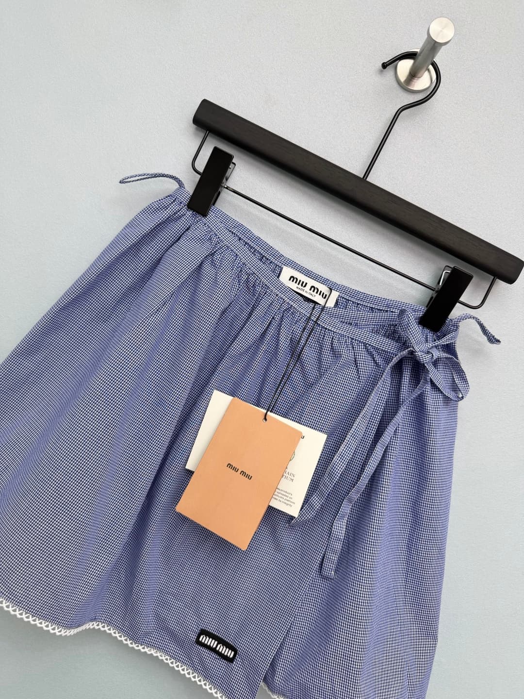 C18416 🔥🔥miumi*26 New vintage/retro blue-check pattern skirt with short length. Made of light blue and white fine check fabric, fresh and retro, with a spring-like atmosphere — image 4