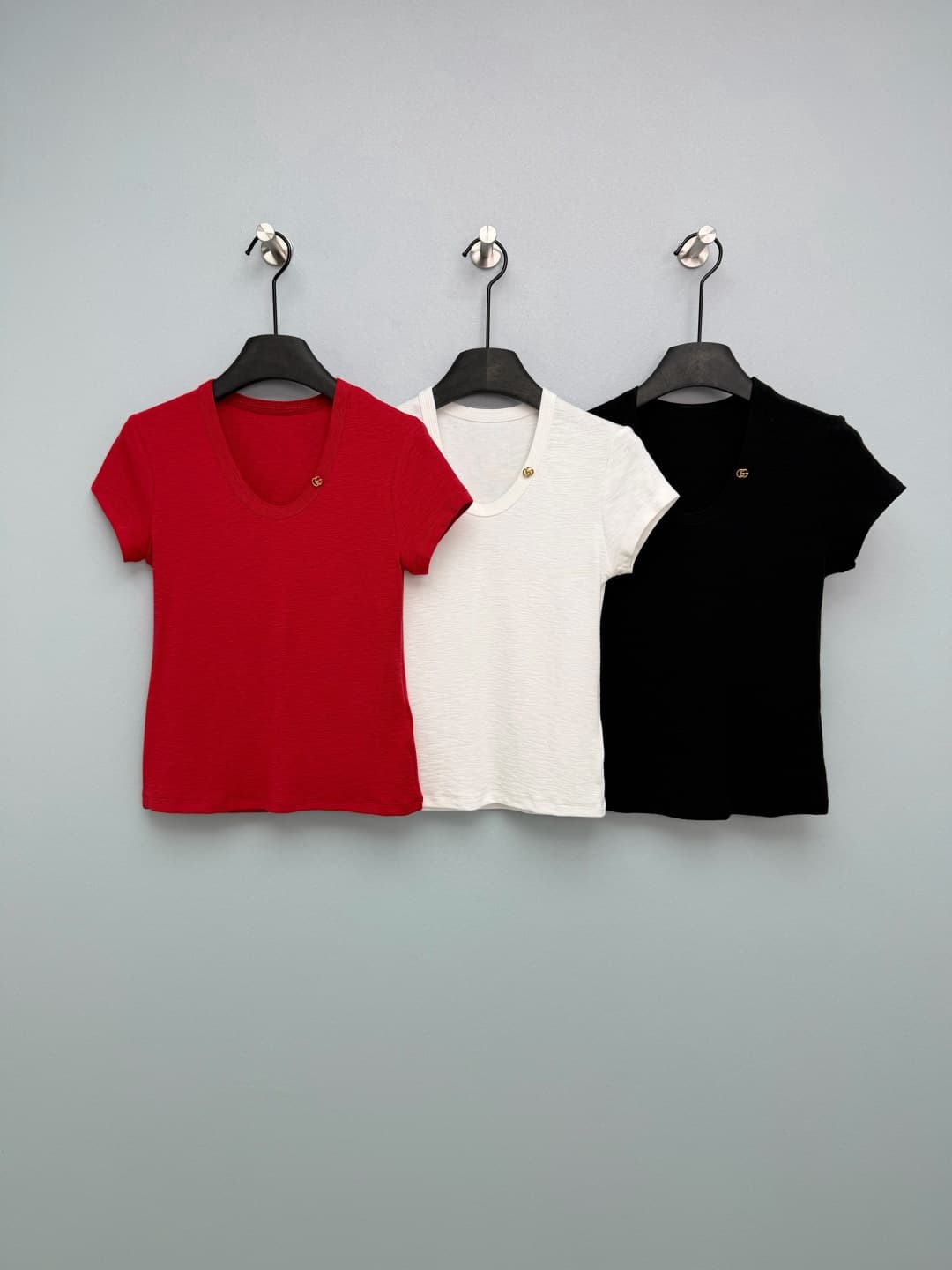 C18565 🔥🔥Gucc*26 new model double G gold-label U-neck fitted short-sleeve T-shirt — image 8