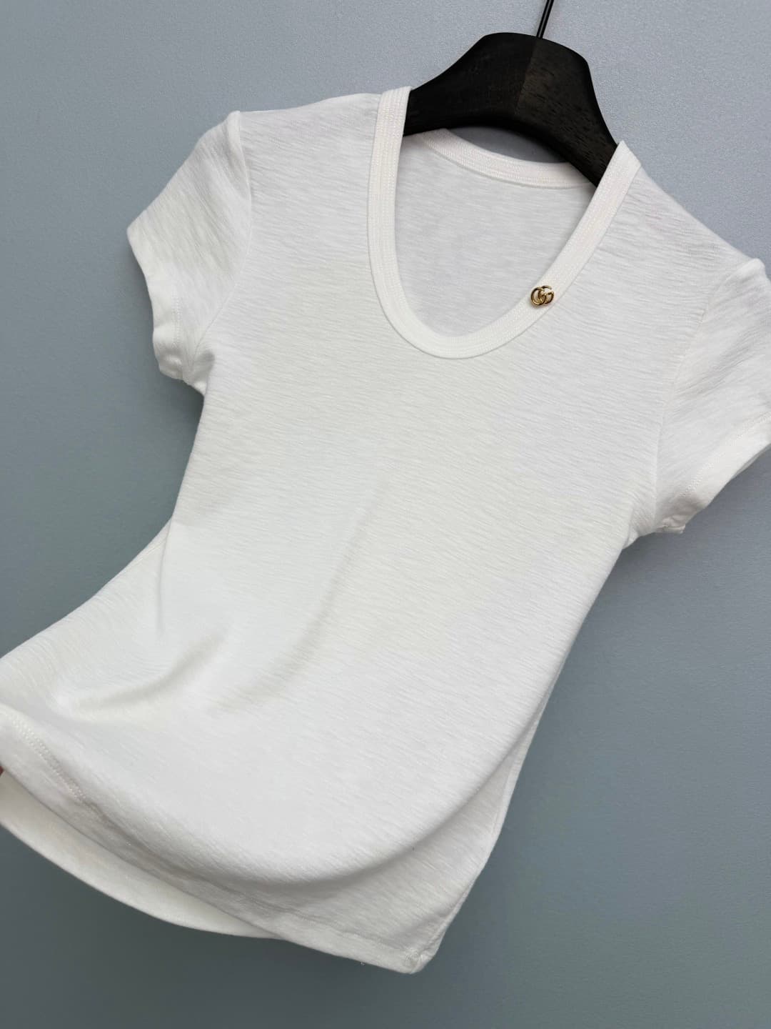 C18566 🔥🔥Gucc*26 new model double G gold-label U-neck fitted short-sleeve T-shirt — image 6