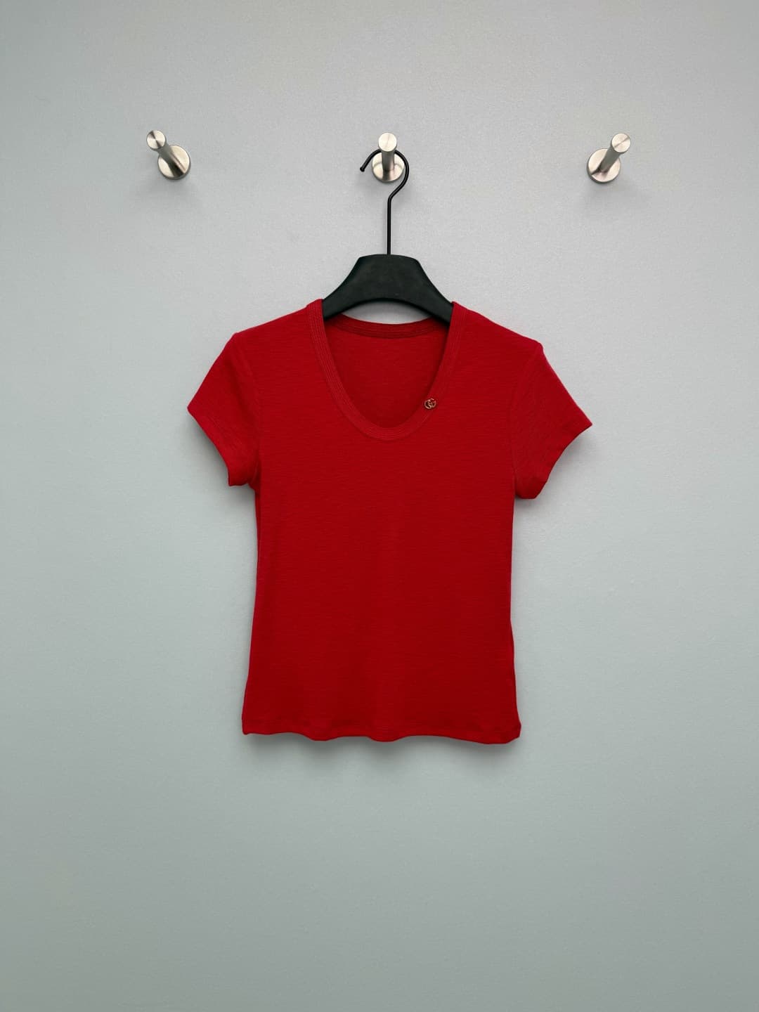 C18565 🔥🔥Gucc*26 new model double G gold-label U-neck fitted short-sleeve T-shirt — image 1