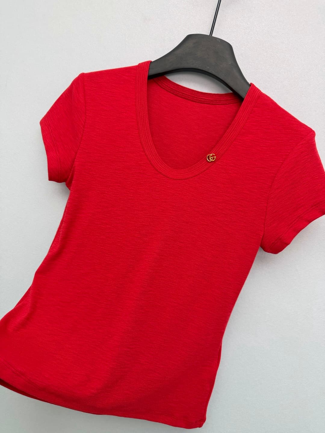 C18565 🔥🔥Gucc*26 new model double G gold-label U-neck fitted short-sleeve T-shirt — image 5