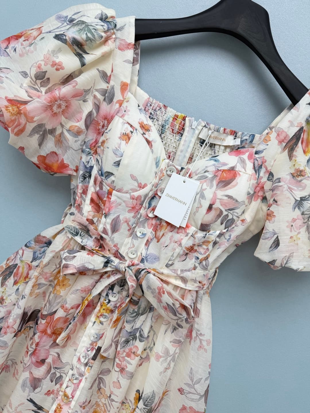 C18324 🔥🔥 Zimmermann 26 Vintage/retro new dress with bird and flower patterns, square collar + bubble sleeves. The elegant collar reveals the delicate collarbones, while the short bubble sleeves refine the shoulders and effectively cover up the arm fat. I — image 3